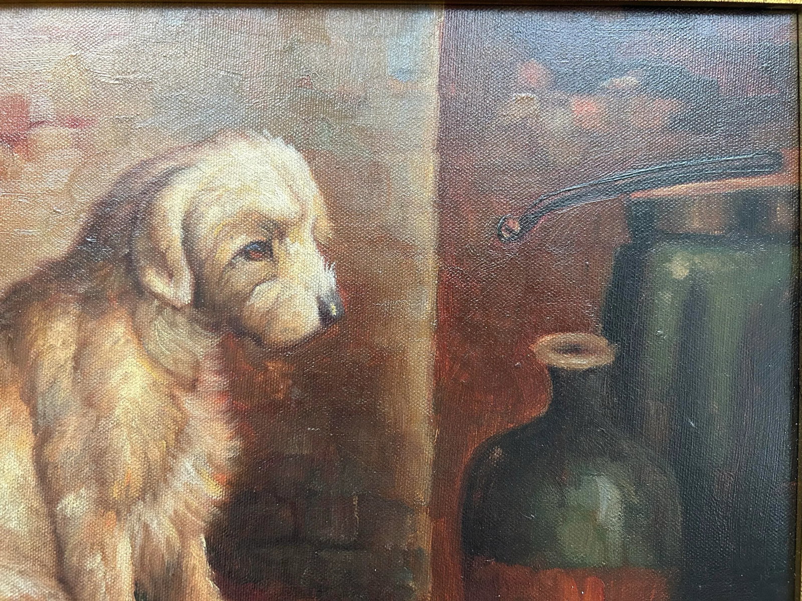 Late 20th Century Vintage Border Terrier Oil Painting Portait in Gilded Frame-Signed - 3