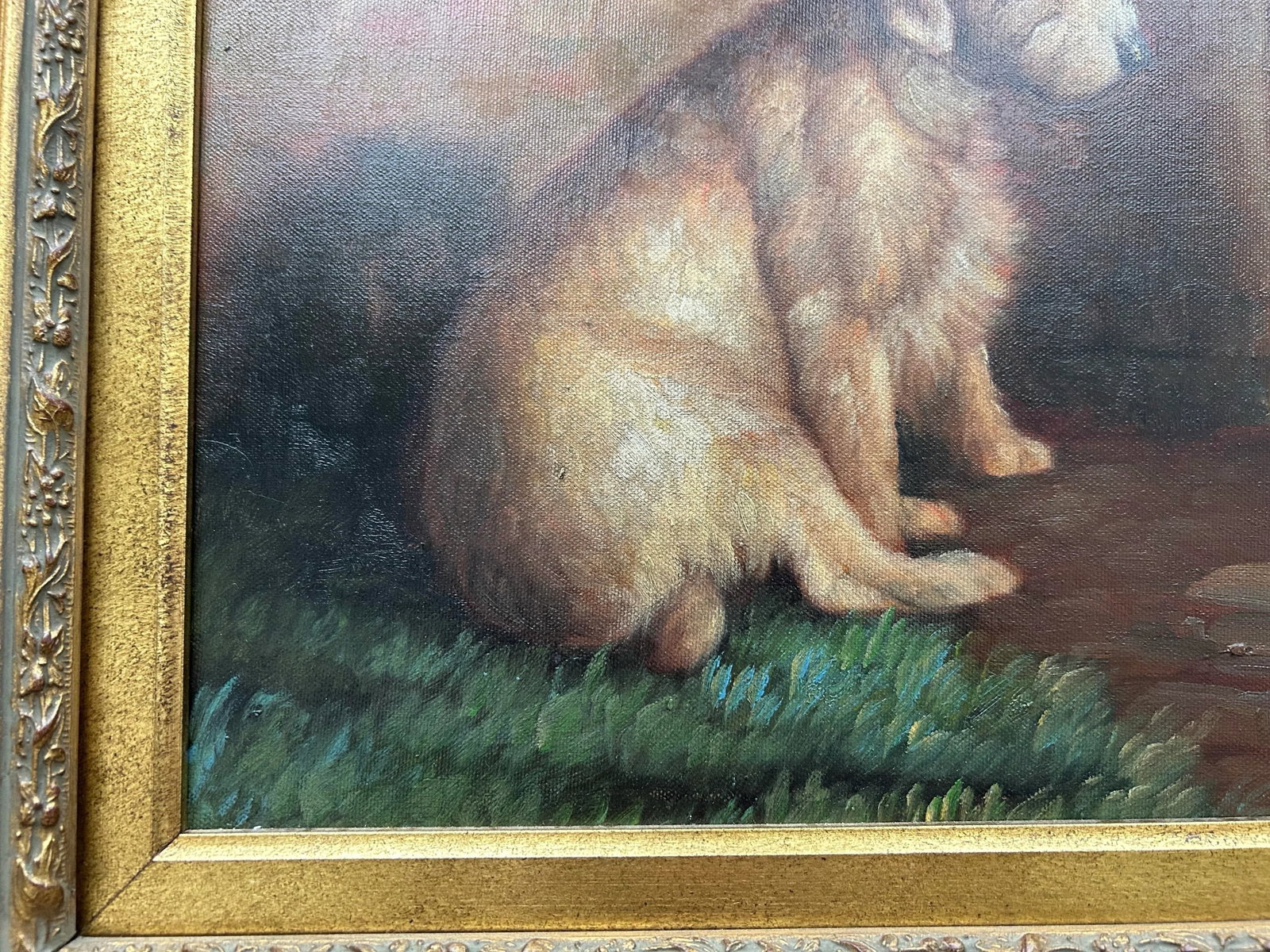 Late 20th Century Vintage Border Terrier Oil Painting Portait in Gilded Frame-Signed - 4