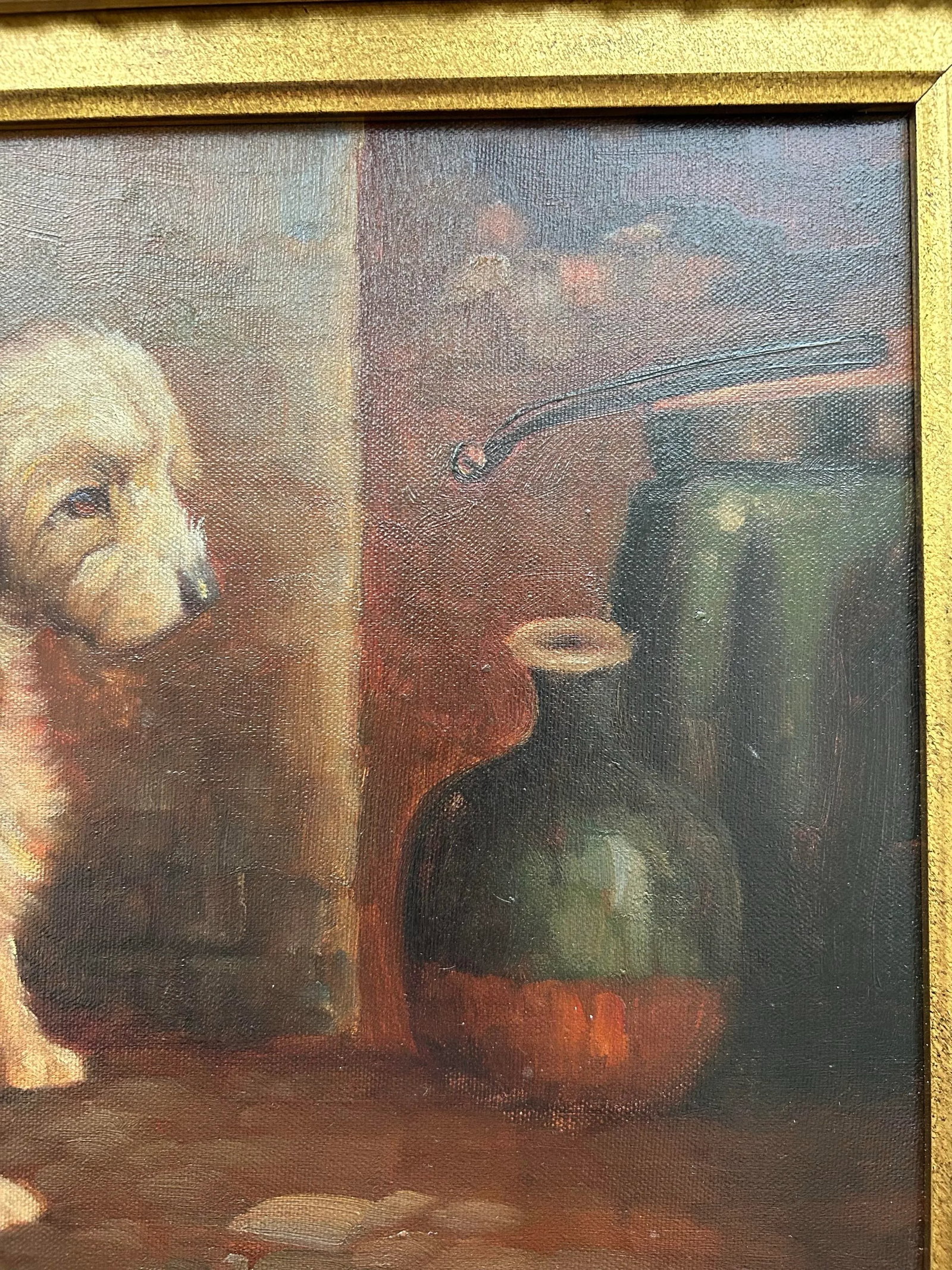 Late 20th Century Vintage Border Terrier Oil Painting Portait in Gilded Frame-Signed - 5