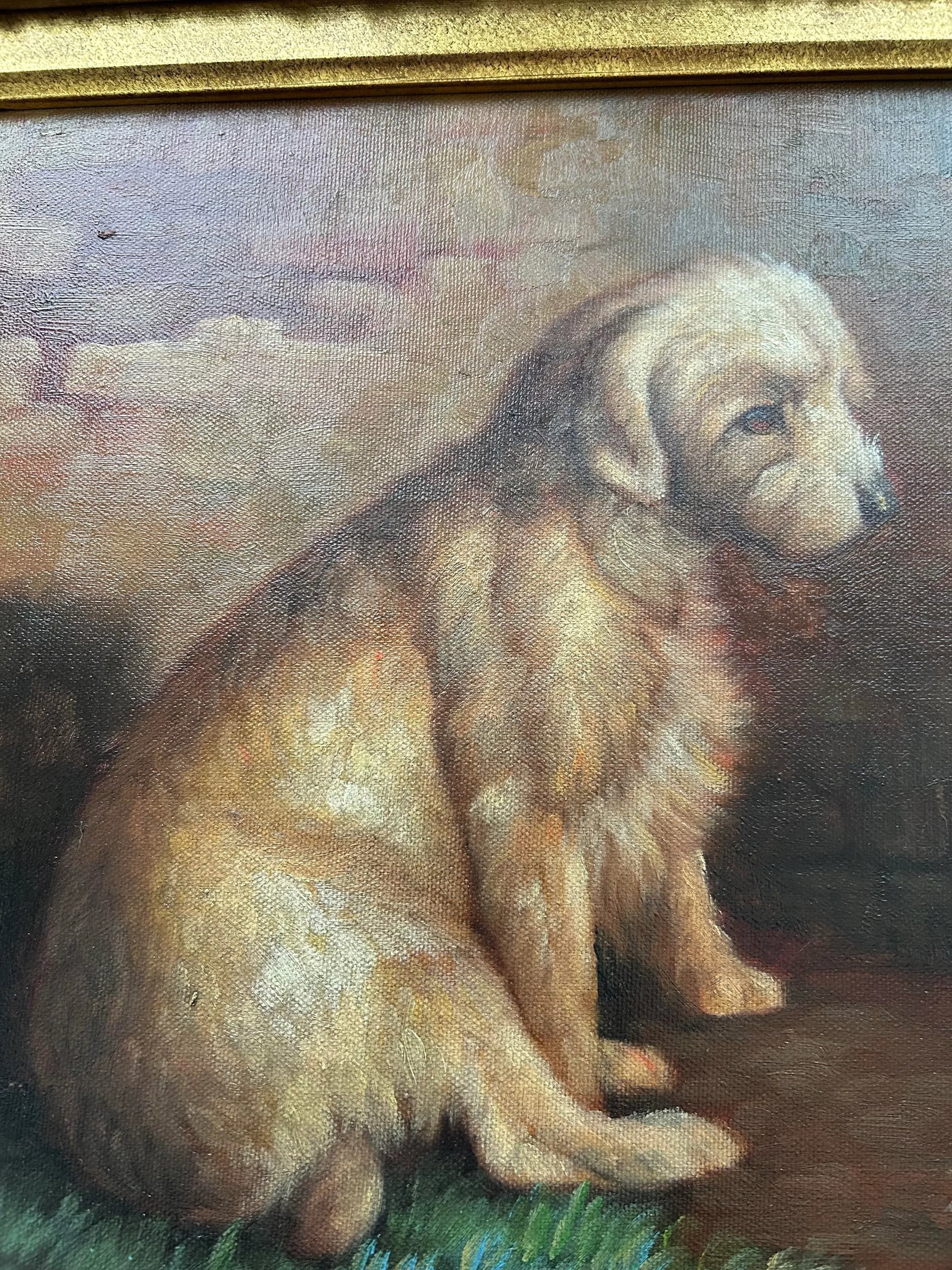 Late 20th Century Vintage Border Terrier Oil Painting Portait in Gilded Frame-Signed - 6
