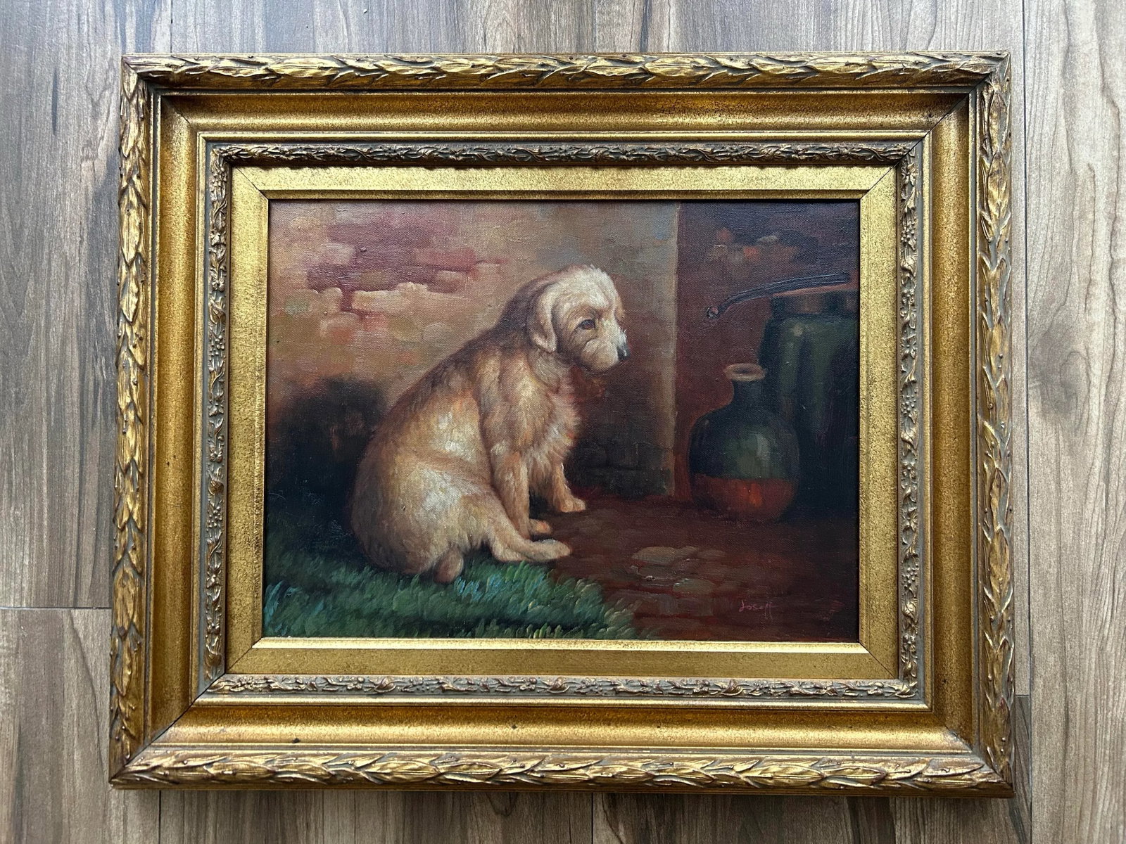 Late 20th Century Vintage Border Terrier Oil Painting Portait in Gilded Frame-Signed - 8