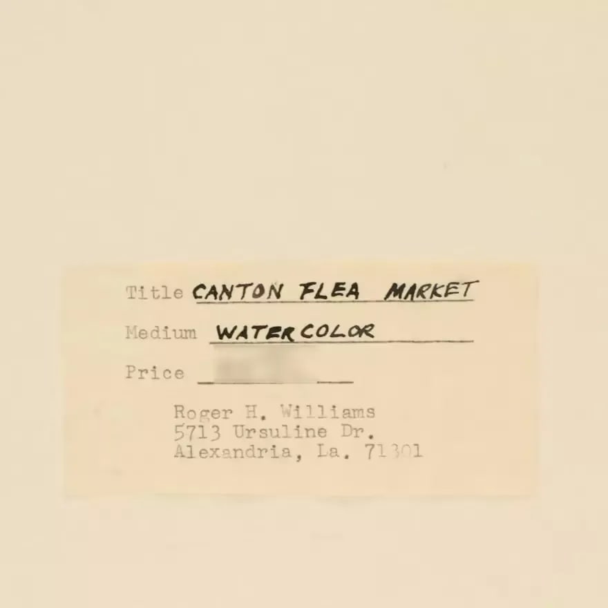 Vintage Watercolor Painting "Canton Flea Market" 1977, Framed - 7