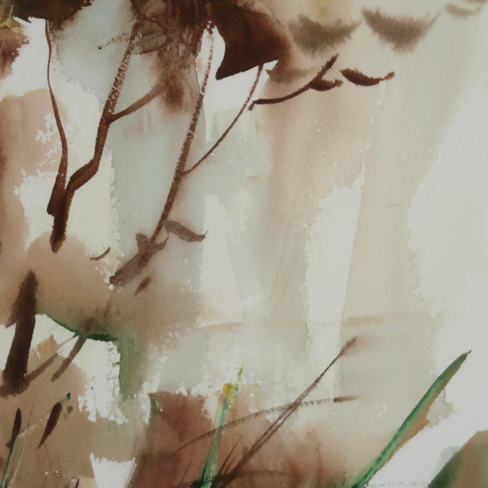 Late 20th Century Unsigned Original Fine Art Abstract Landscape Watercolor Painting on Paper of Tall - 10