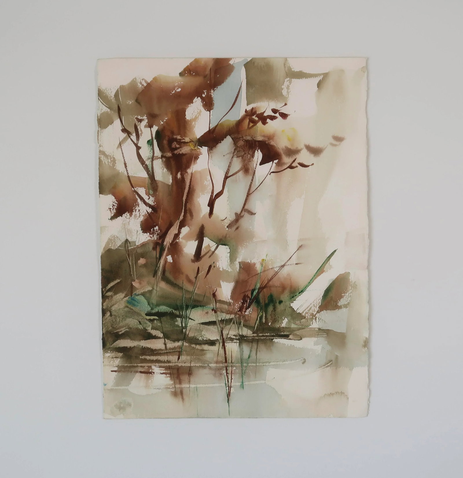 Late 20th Century Unsigned Original Fine Art Abstract Landscape Watercolor Painting on Paper of Tall - 12