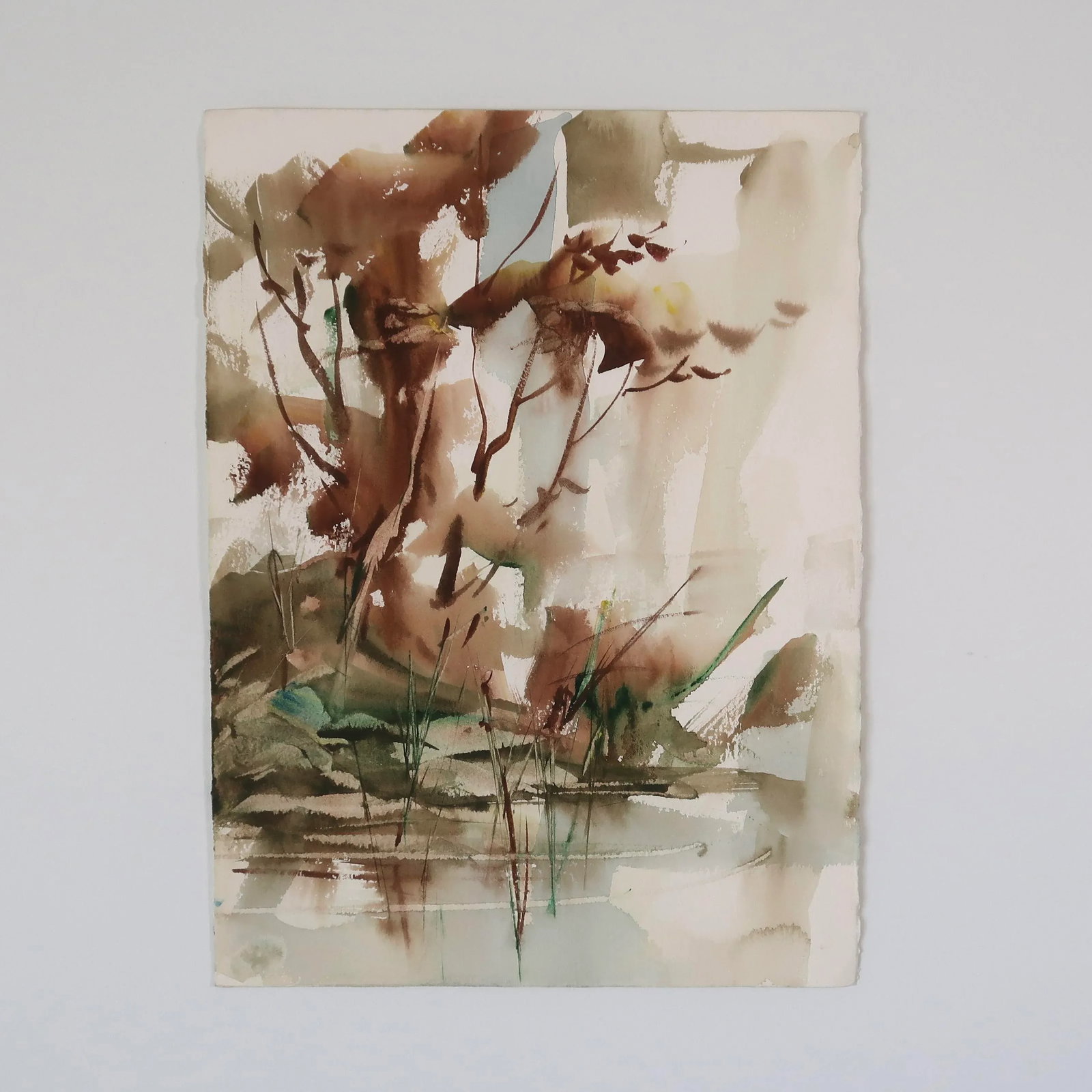 Late 20th Century Unsigned Original Fine Art Abstract Landscape Watercolor Painting on Paper of Tall - 2