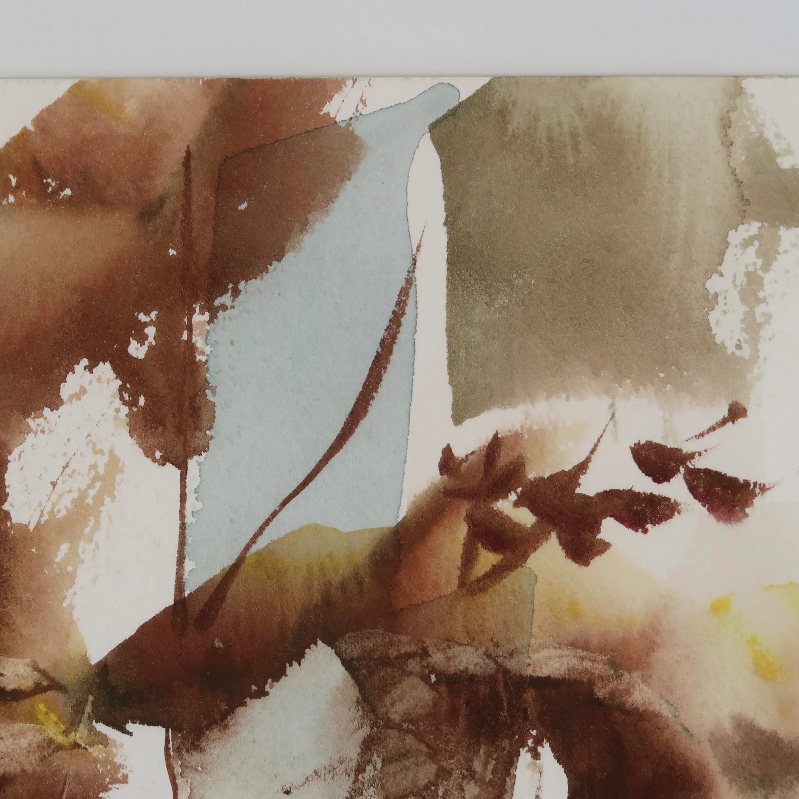 Late 20th Century Unsigned Original Fine Art Abstract Landscape Watercolor Painting on Paper of Tall - 4