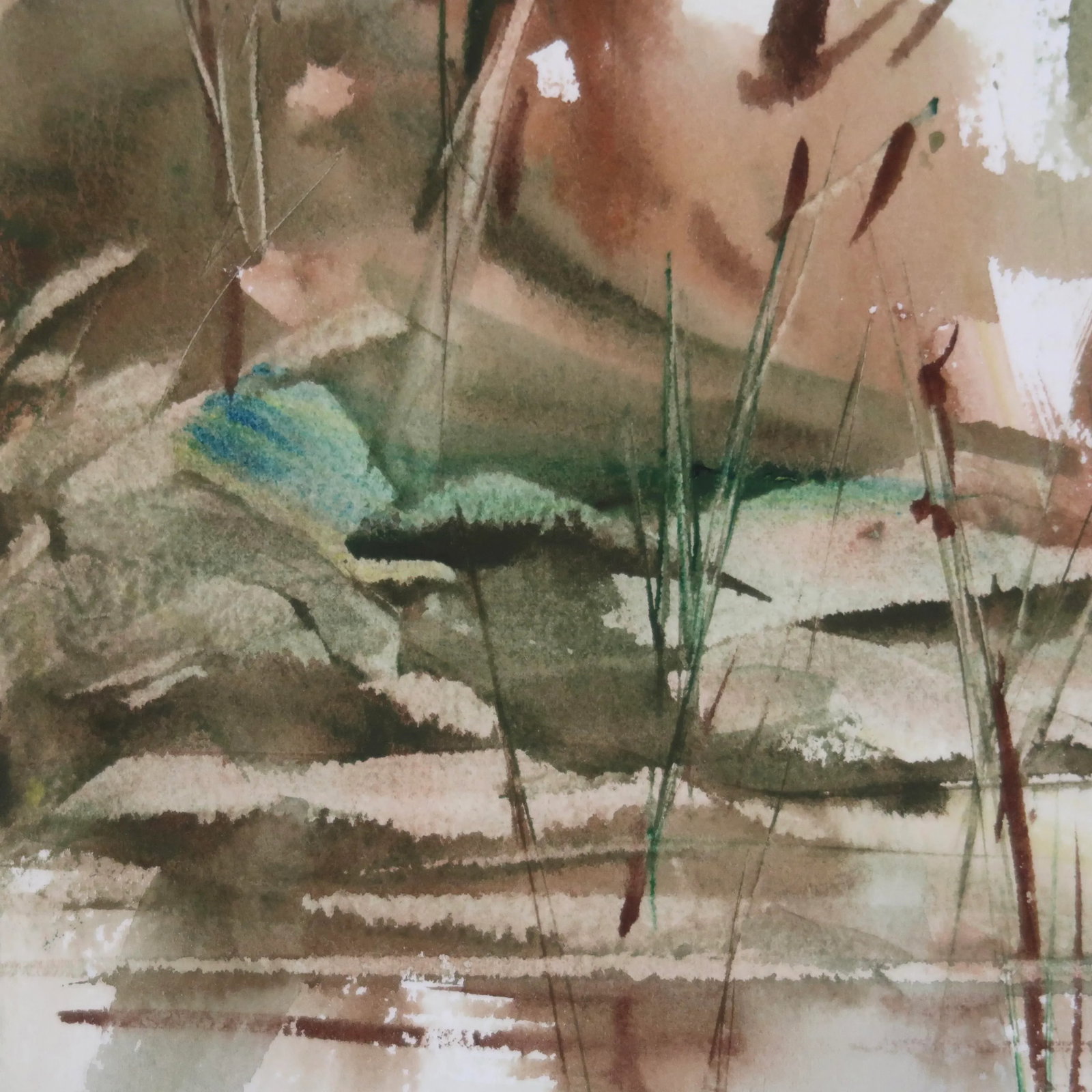 Late 20th Century Unsigned Original Fine Art Abstract Landscape Watercolor Painting on Paper of Tall - 5