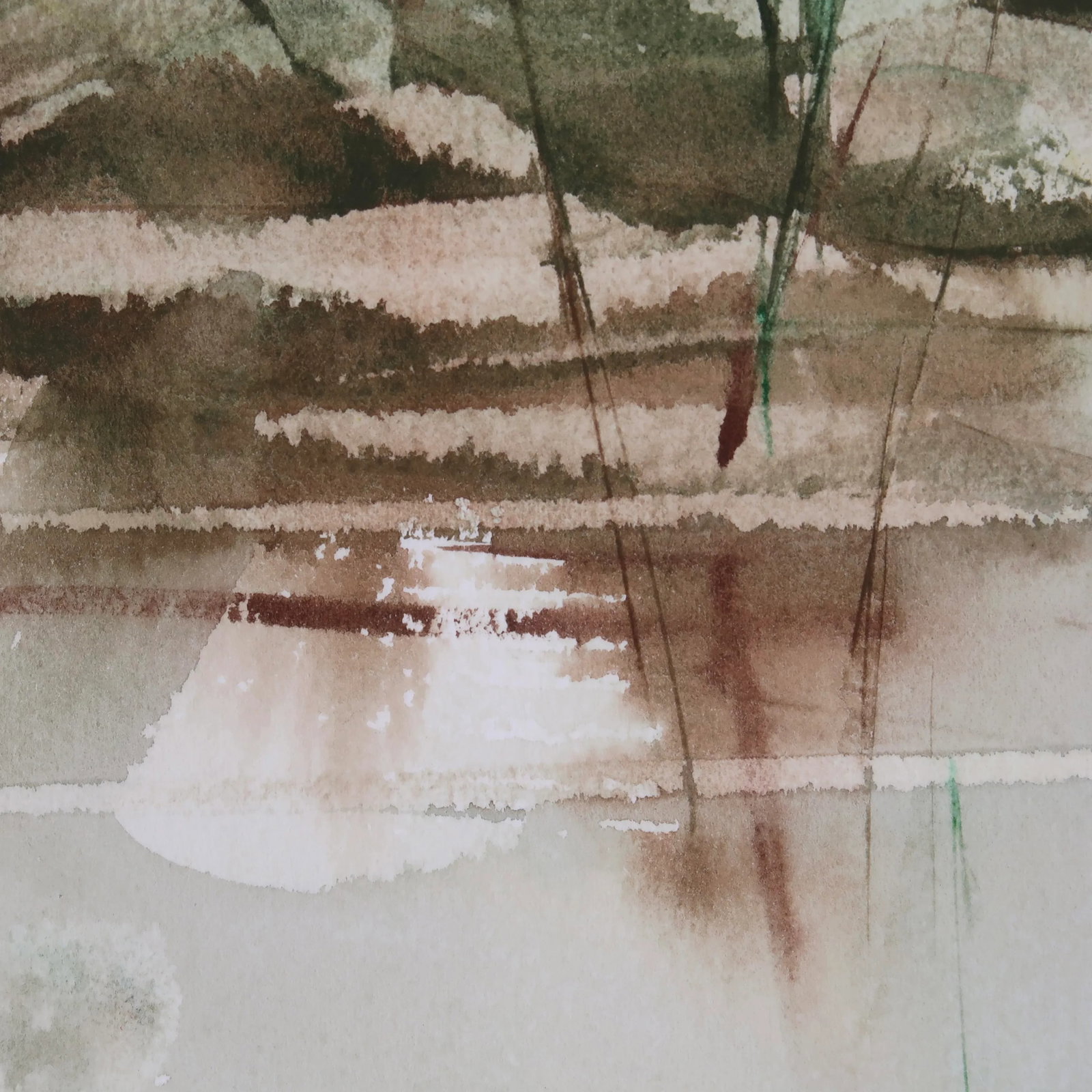 Late 20th Century Unsigned Original Fine Art Abstract Landscape Watercolor Painting on Paper of Tall - 6