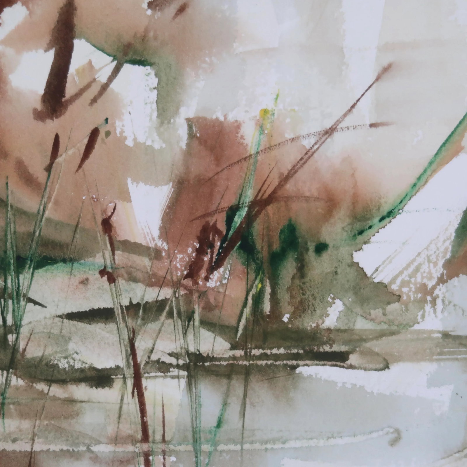Late 20th Century Unsigned Original Fine Art Abstract Landscape Watercolor Painting on Paper of Tall - 8