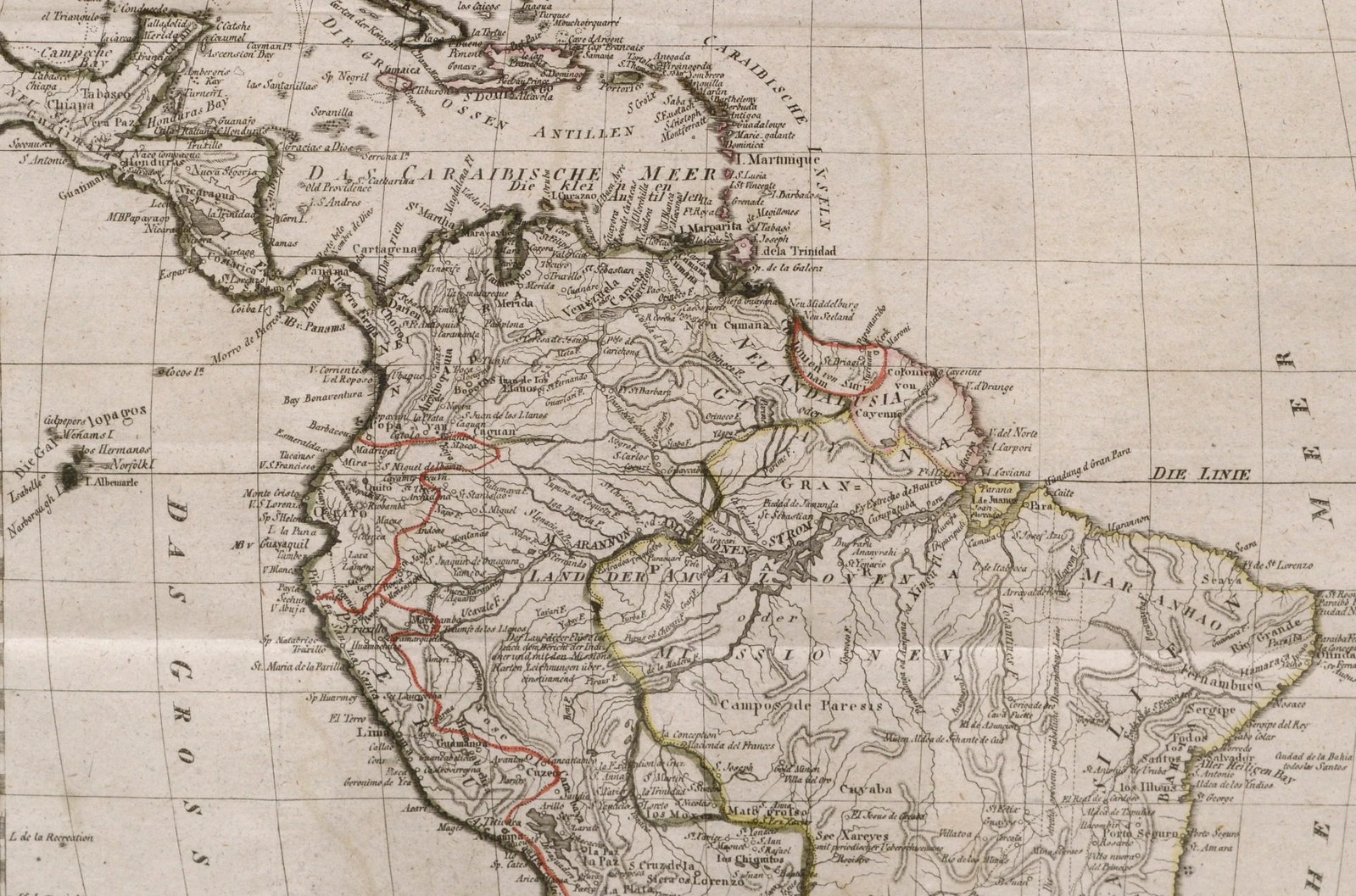 Franz Pluth Charte von Sud-America (Map of South America) - Etching with Hand-Drawn Outlines 1820 - 3