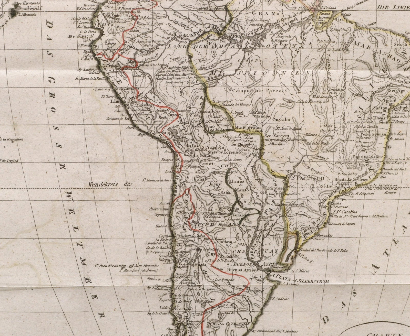 Franz Pluth Charte von Sud-America (Map of South America) - Etching with Hand-Drawn Outlines 1820 - 4