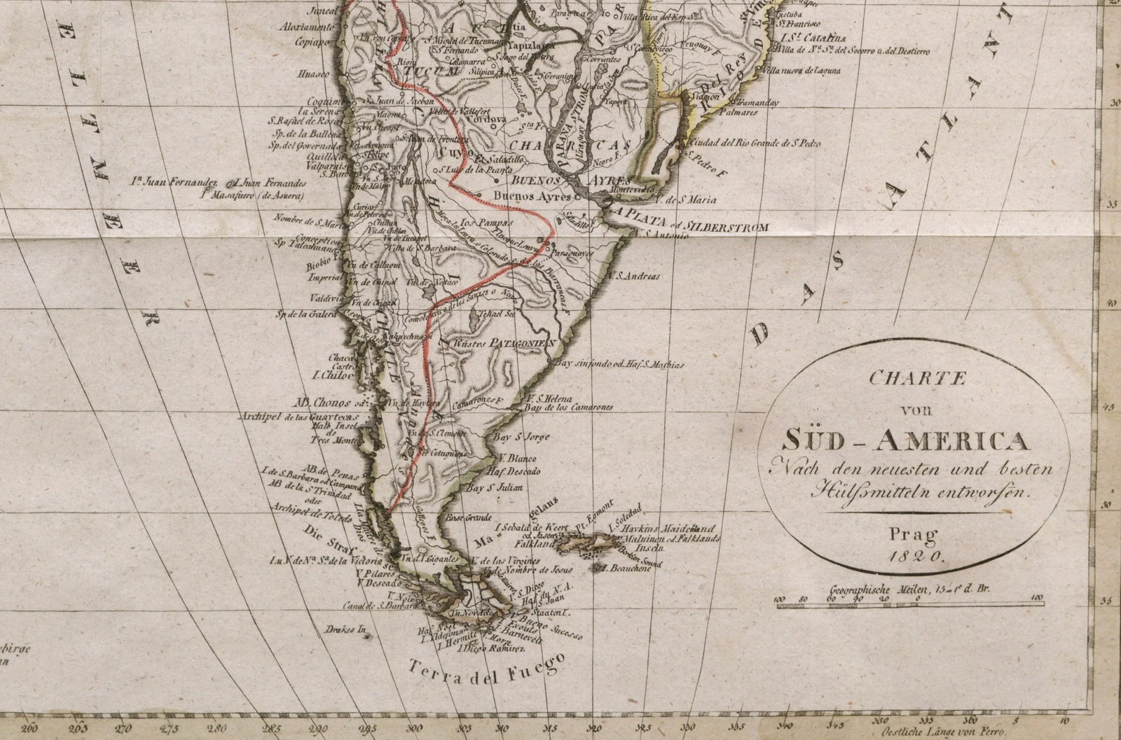 Franz Pluth Charte von Sud-America (Map of South America) - Etching with Hand-Drawn Outlines 1820 - 5