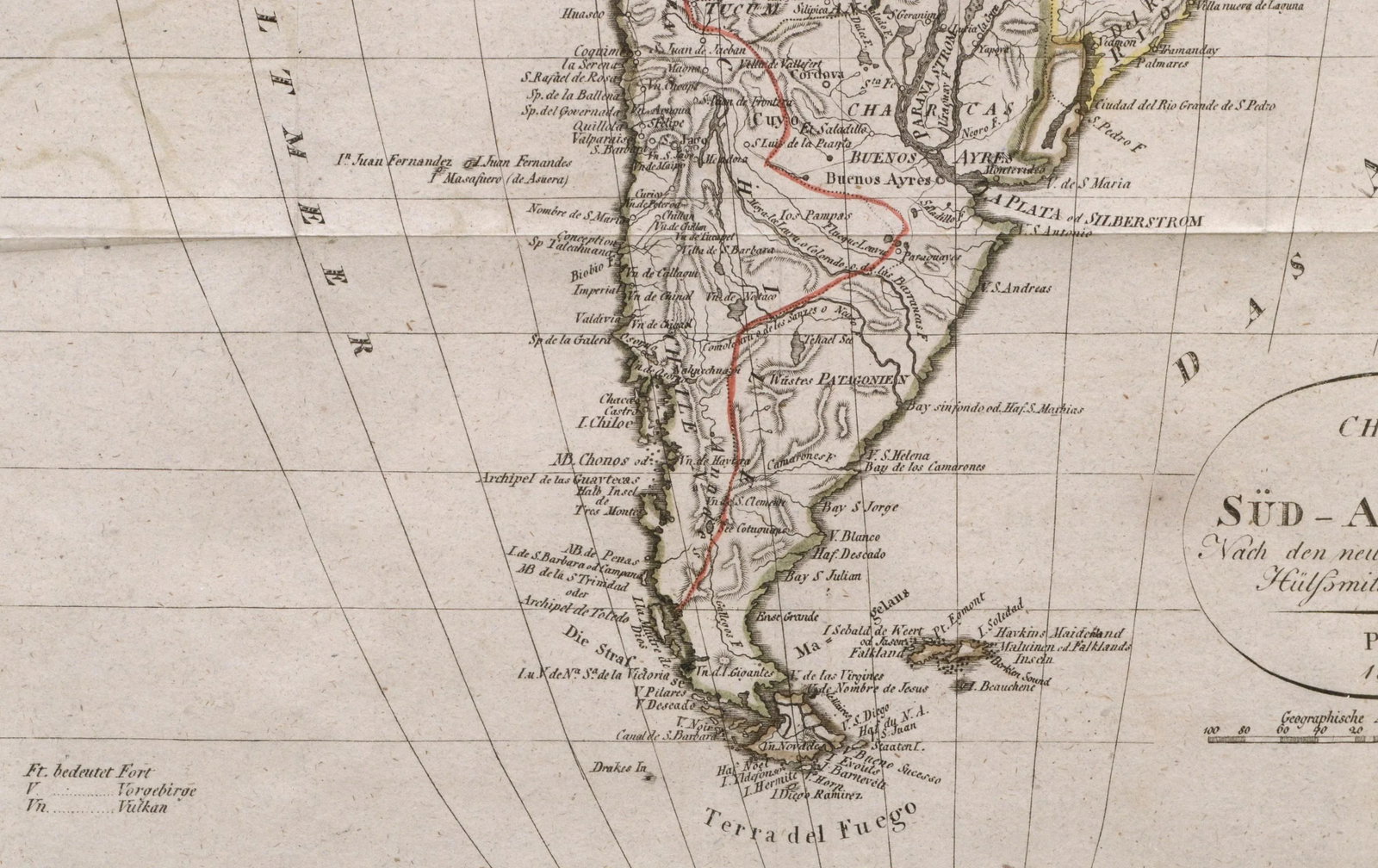 Franz Pluth Charte von Sud-America (Map of South America) - Etching with Hand-Drawn Outlines 1820 - 6