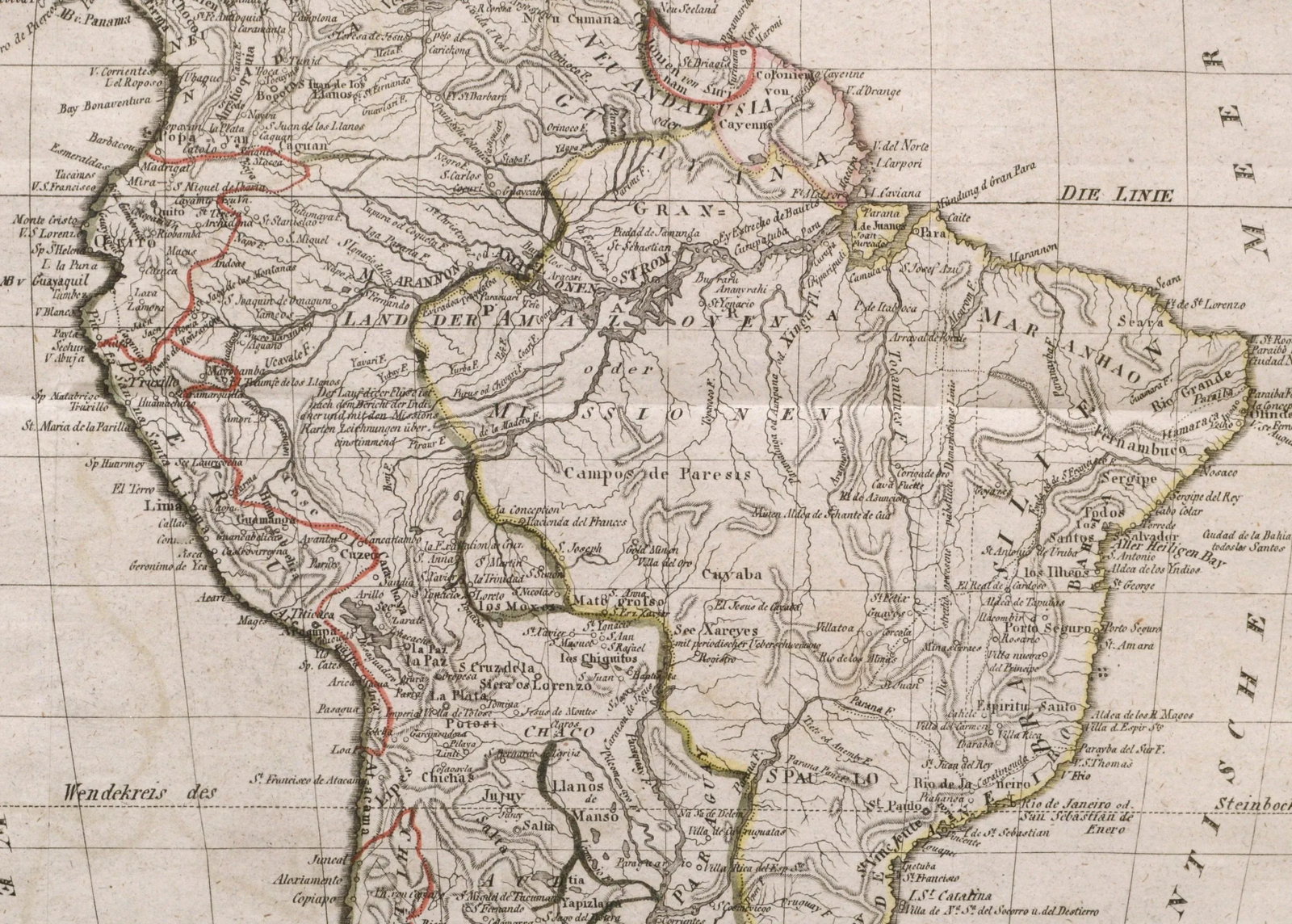 Franz Pluth Charte von Sud-America (Map of South America) - Etching with Hand-Drawn Outlines 1820 - 7