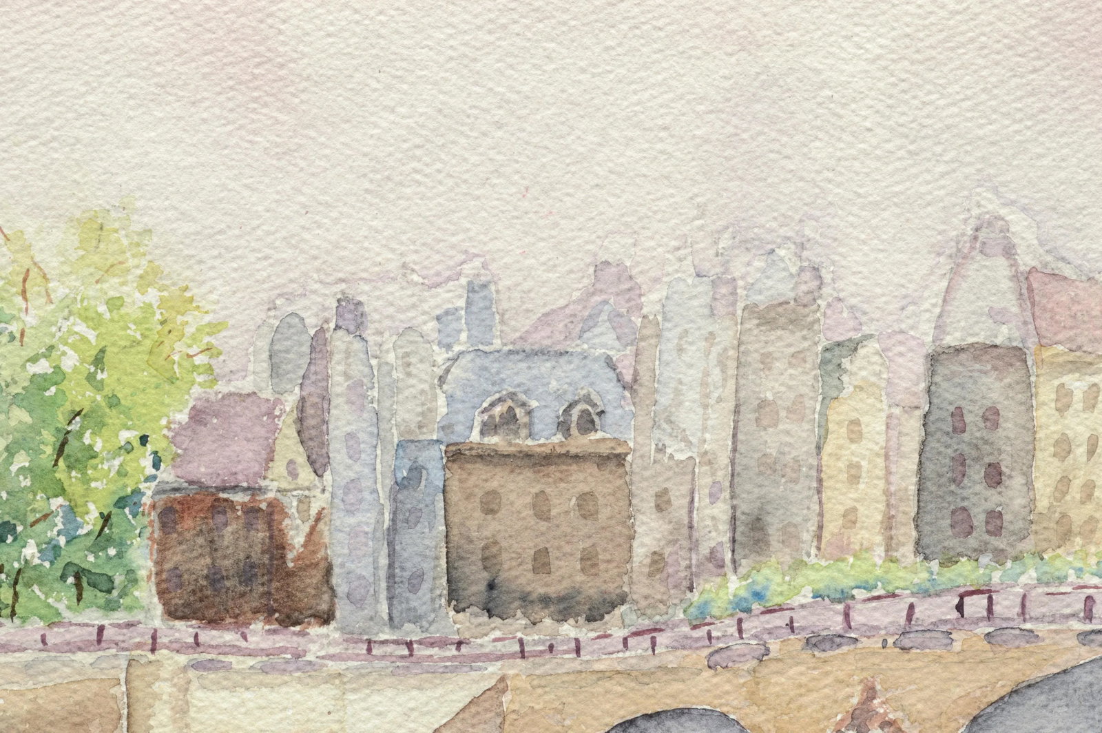Elizabeth Stiles "Bridge over the Canal" Contemporary Watercolor Landscape Late 20th Century - 4