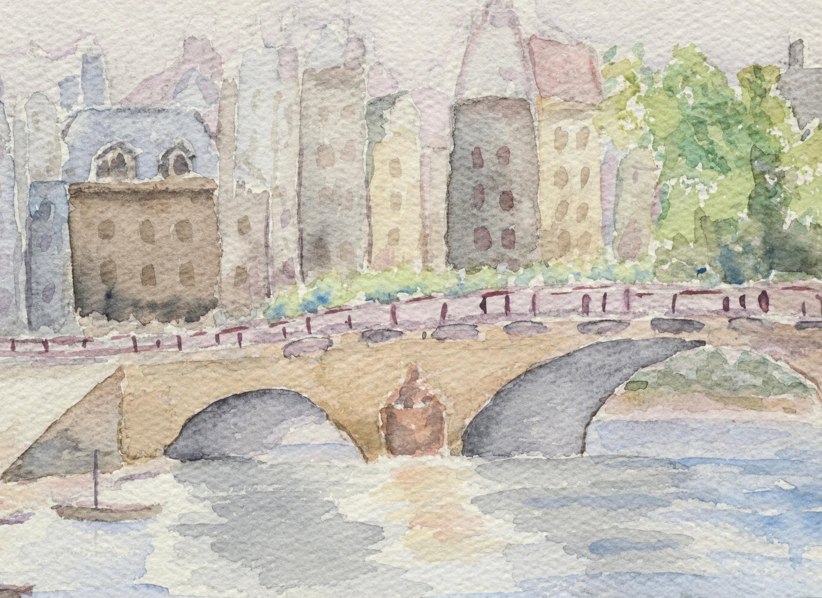 Elizabeth Stiles "Bridge over the Canal" Contemporary Watercolor Landscape Late 20th Century - 5