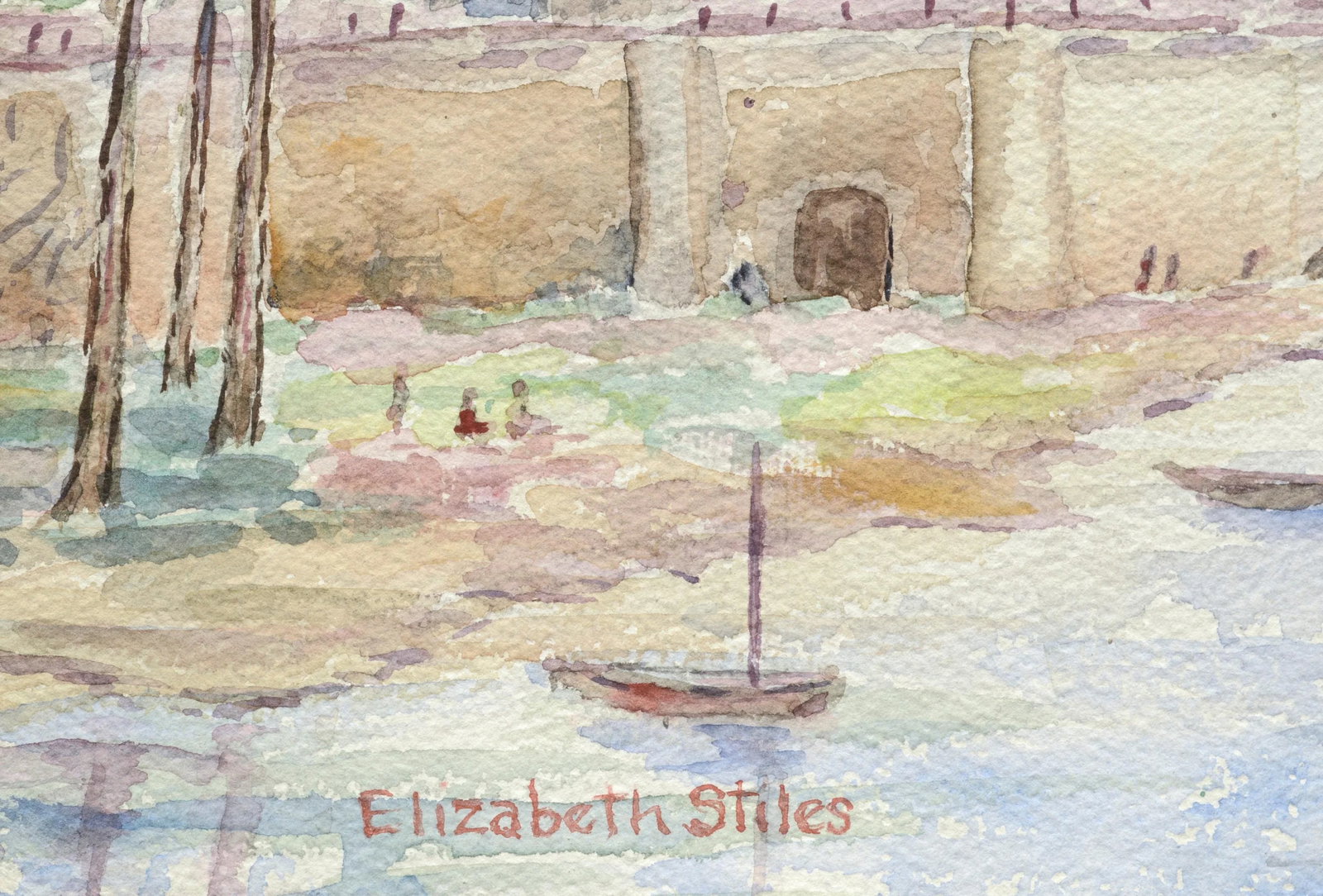Elizabeth Stiles "Bridge over the Canal" Contemporary Watercolor Landscape Late 20th Century - 6