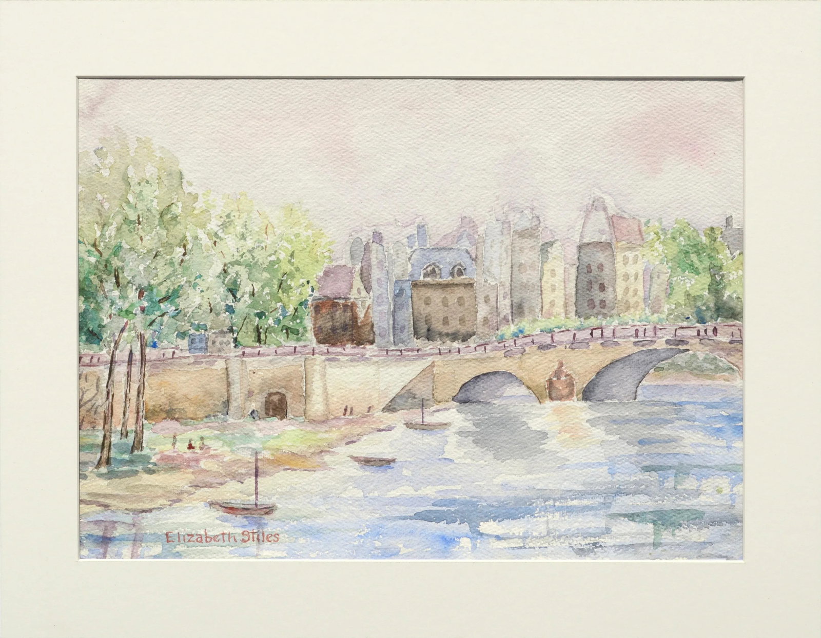 Elizabeth Stiles "Bridge over the Canal" Contemporary Watercolor Landscape Late 20th Century - 8