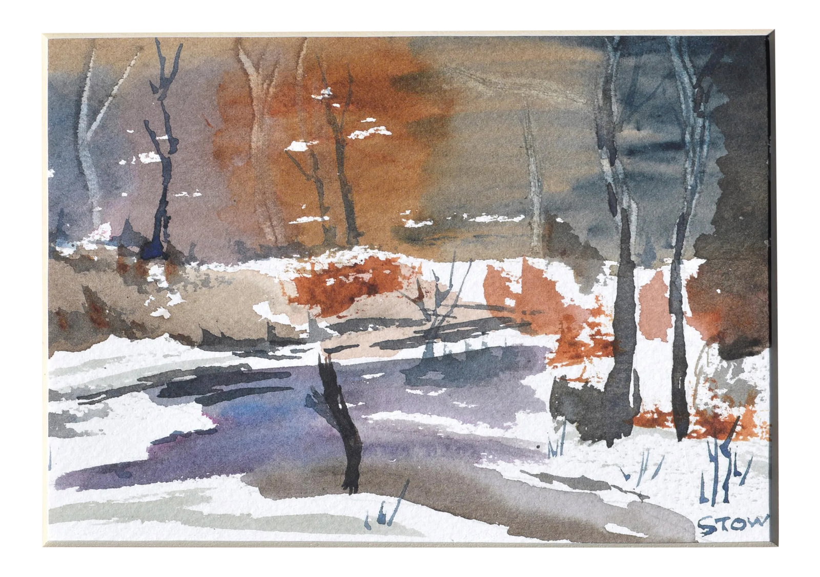 Maryann Stow Frozen Pond Watercolor Landscape circa 1980 (1 of 7)