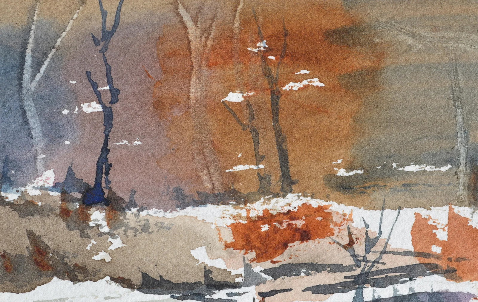 Maryann Stow Frozen Pond Watercolor Landscape circa 1980 - 3