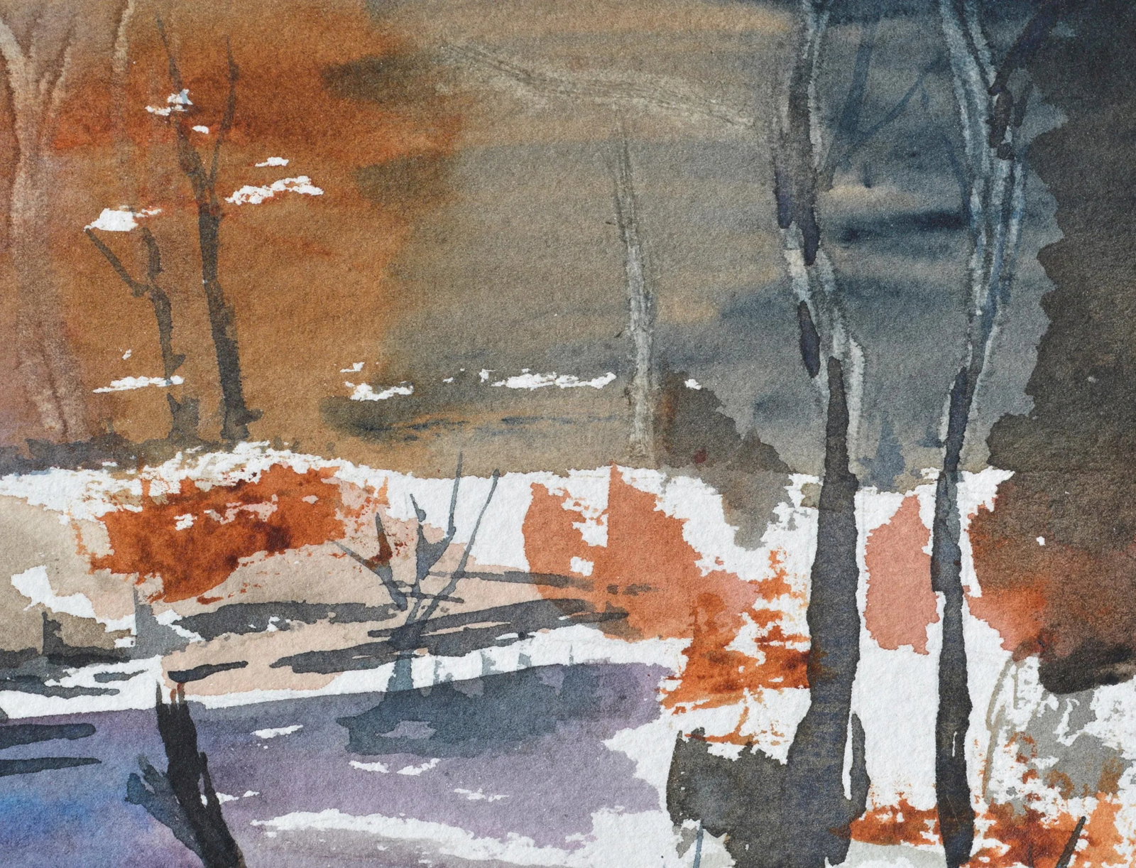 Maryann Stow Frozen Pond Watercolor Landscape circa 1980 - 4