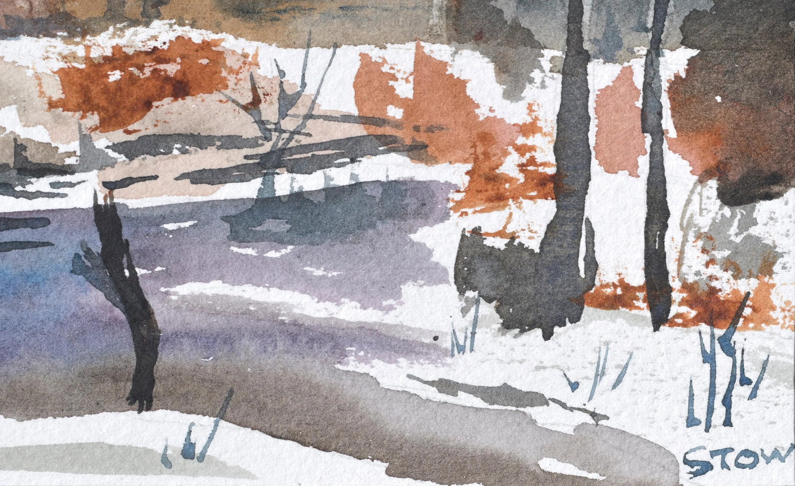 Maryann Stow Frozen Pond Watercolor Landscape circa 1980 - 5