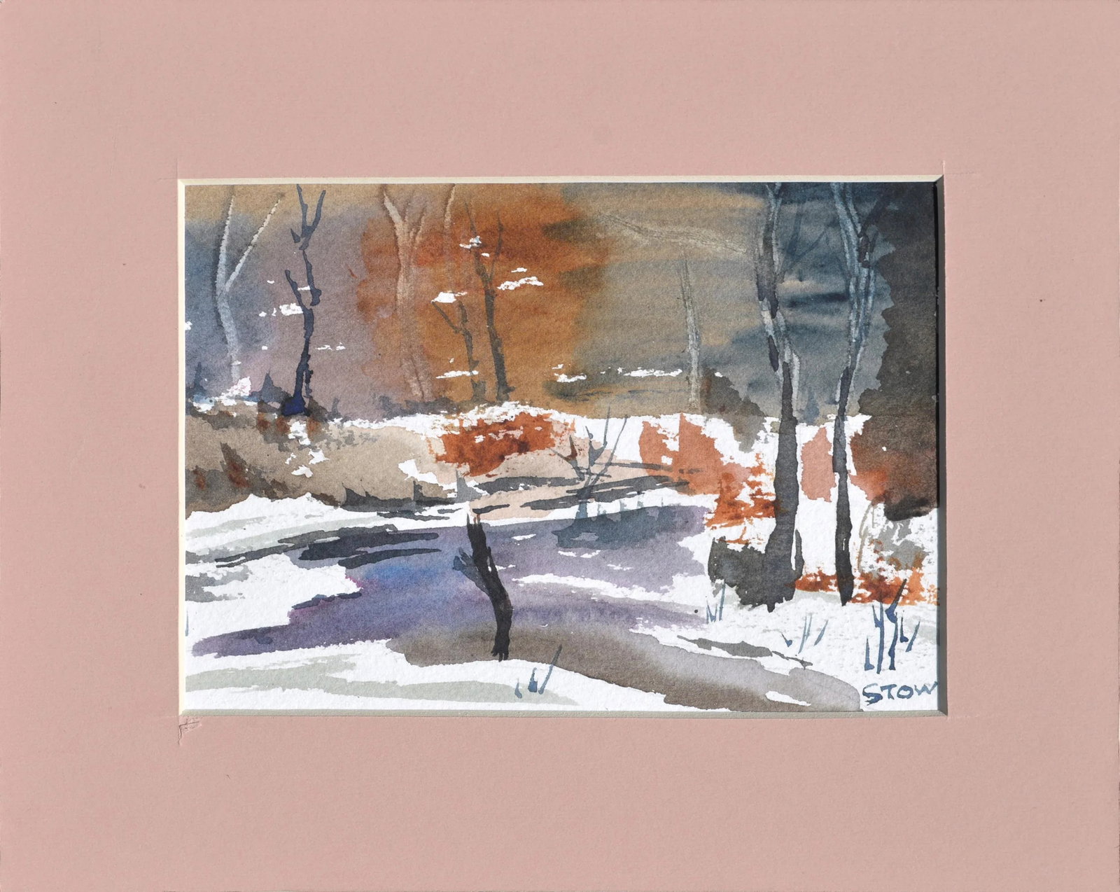 Maryann Stow Frozen Pond Watercolor Landscape circa 1980 - 7