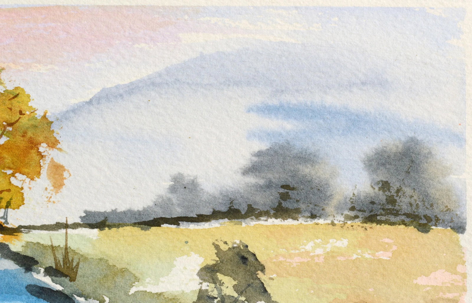 Stow Stream in Autumn Watercolor Landscape 1980s - 4