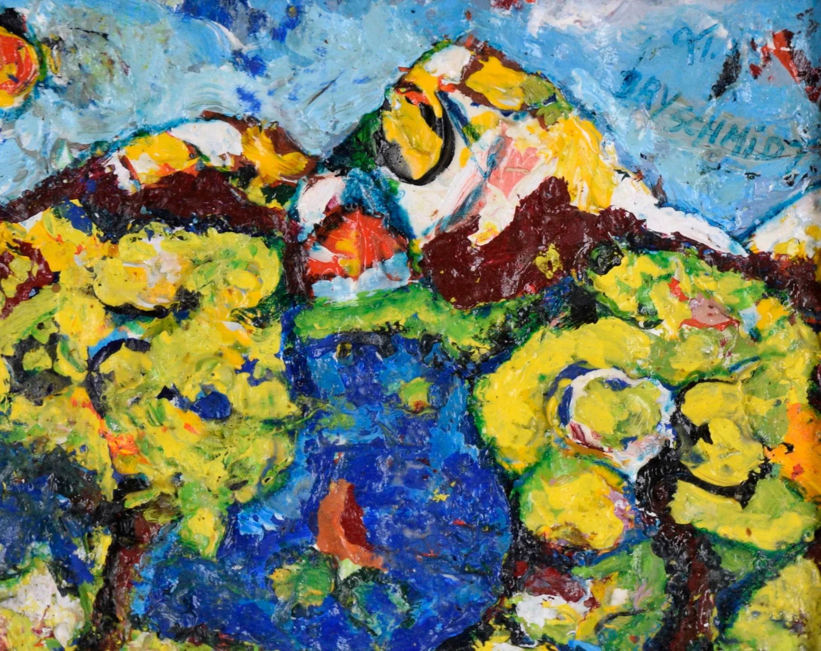 Fauvist Landscape With Lake and Mountains in Oil on Paper - 3