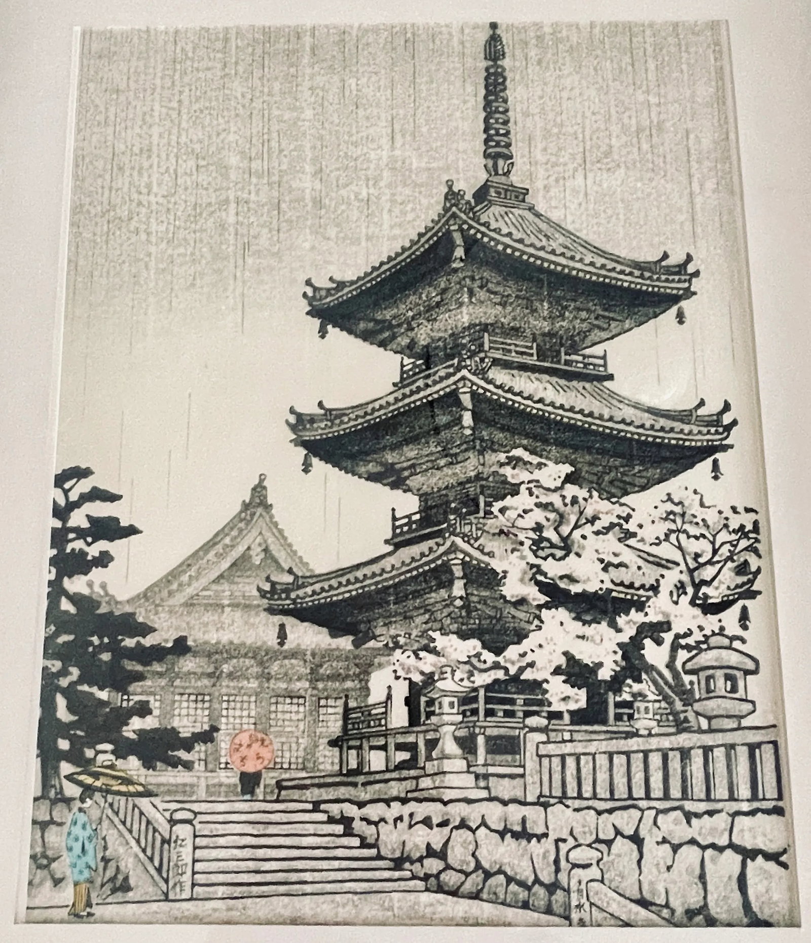 1940s Vintage Nisaburo Ito Japanese Woodblock Print "The Pagoda of Kiyomizu Temple in Kyoto" - 2