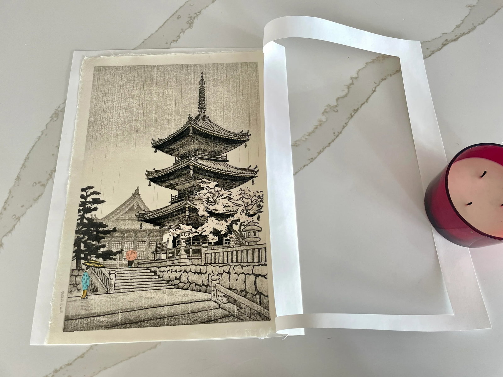 1940s Vintage Nisaburo Ito Japanese Woodblock Print "The Pagoda of Kiyomizu Temple in Kyoto" - 4