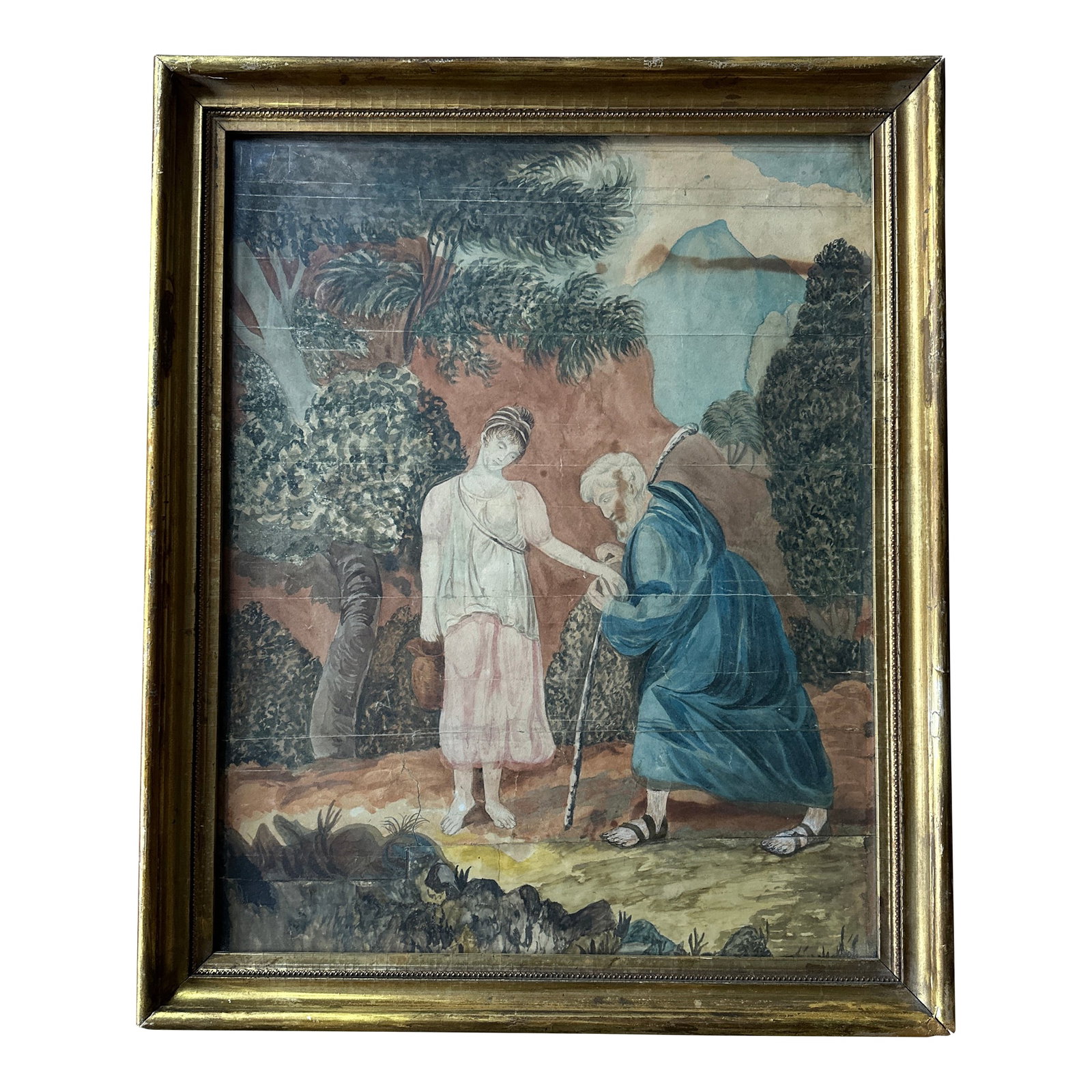 Original Painting on Paper - Jesus and the Samaritan. Water Color Original by Ann Slingerton. Ny Ama: I am offering two of these sweet works on paper - They have a sweet charming naive character. Original work on paper.. The art work is very old and shows signs of its aging .The frame is original and
