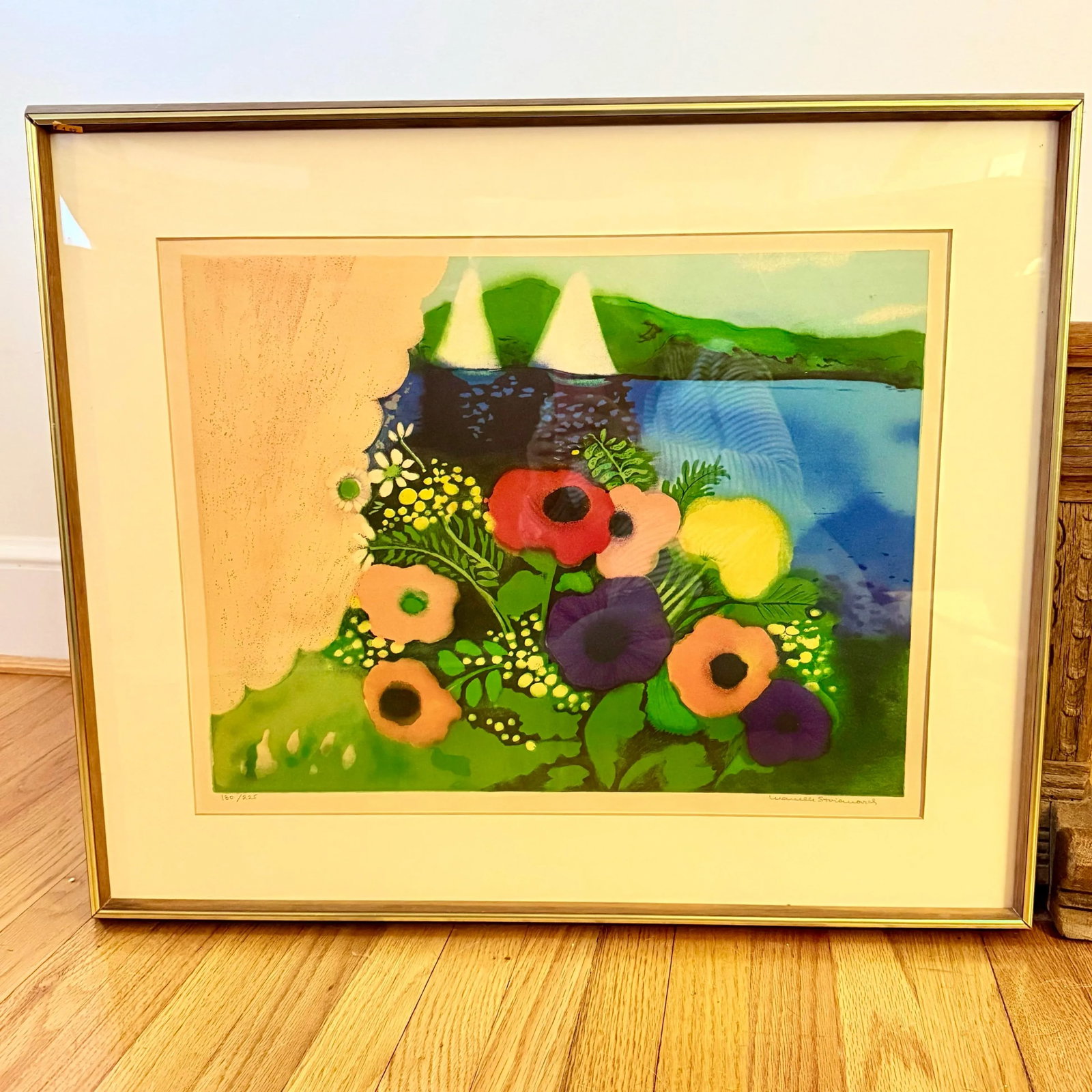 1970s Marcelle Simone Stoianovich Parisian Artist Signed Lithograph Print Flowers and Sailboats - 11