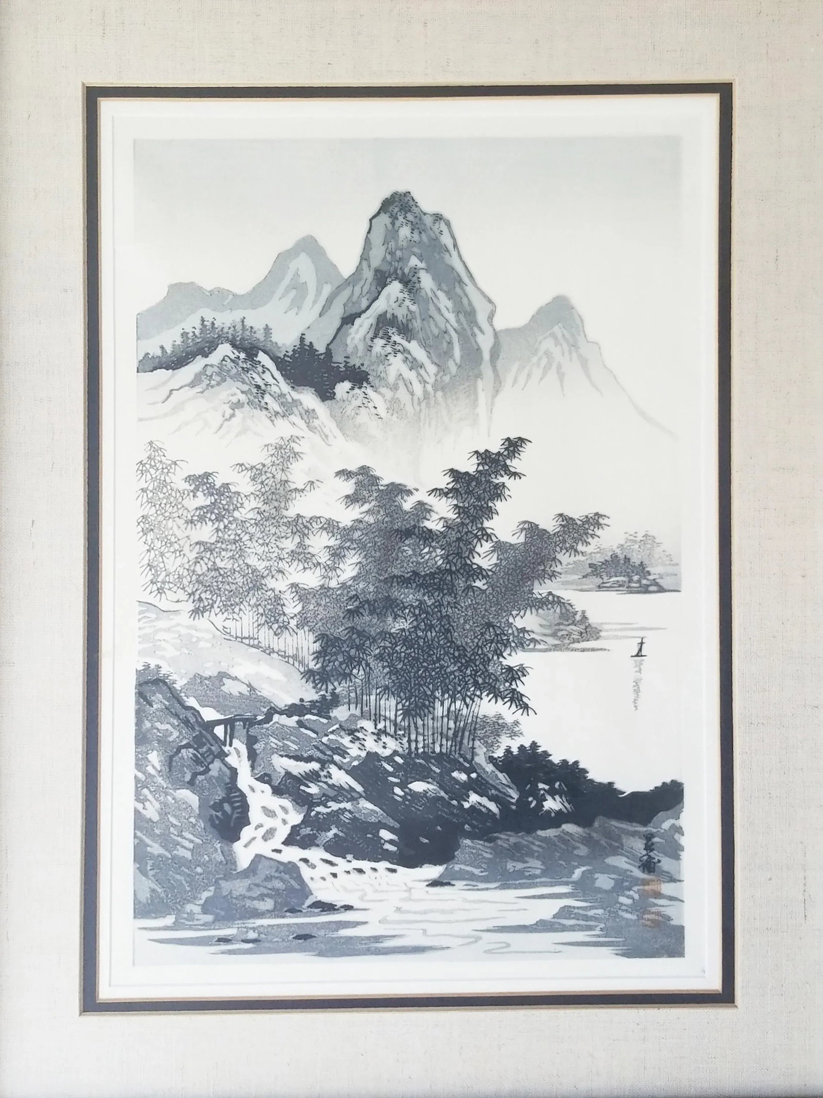 Japanese Woodblock Print "Bamboo and Mountain" Signed by Imoto Tekiho , Framed - 4