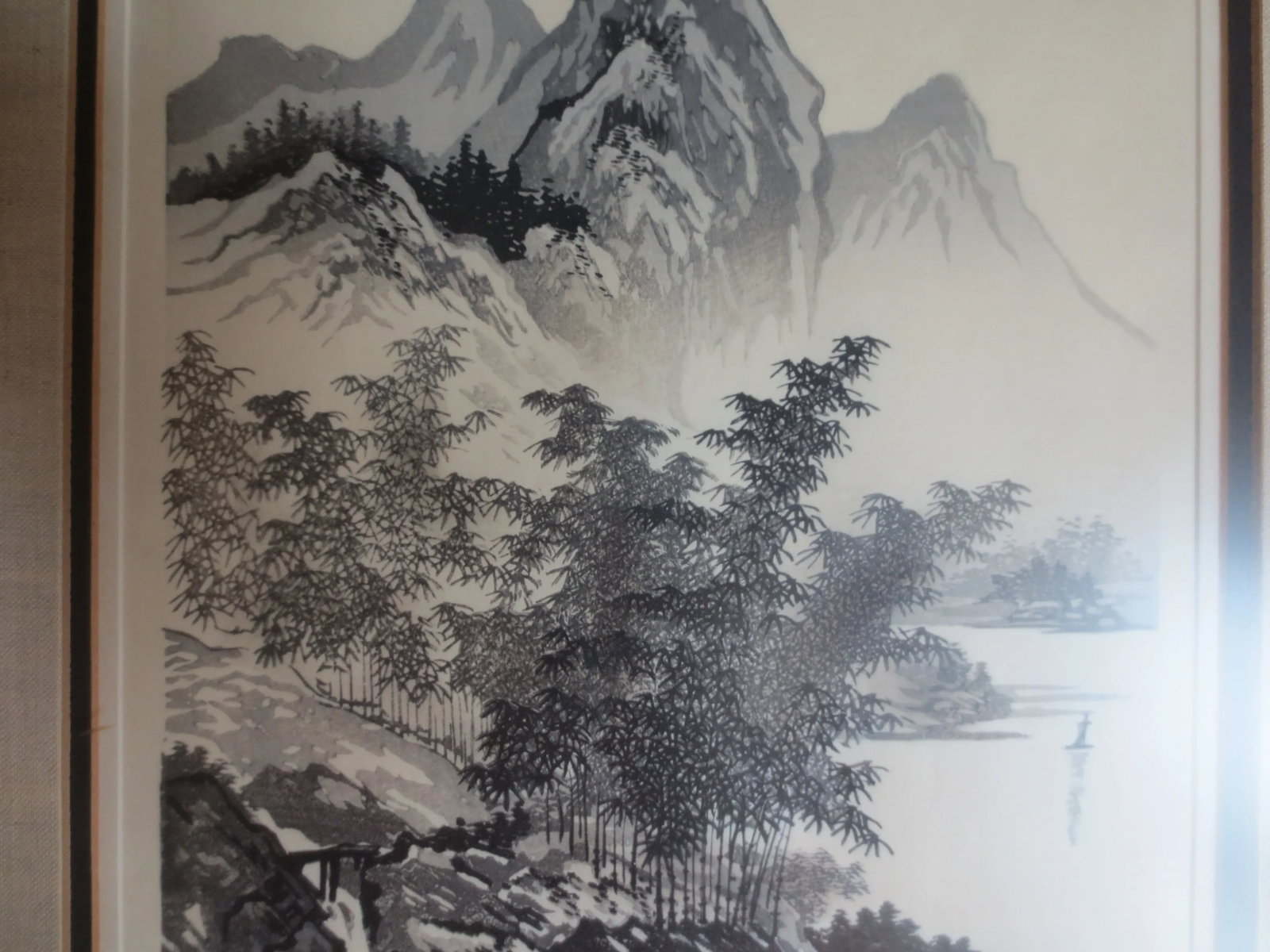 Japanese Woodblock Print "Bamboo and Mountain" Signed by Imoto Tekiho , Framed - 7
