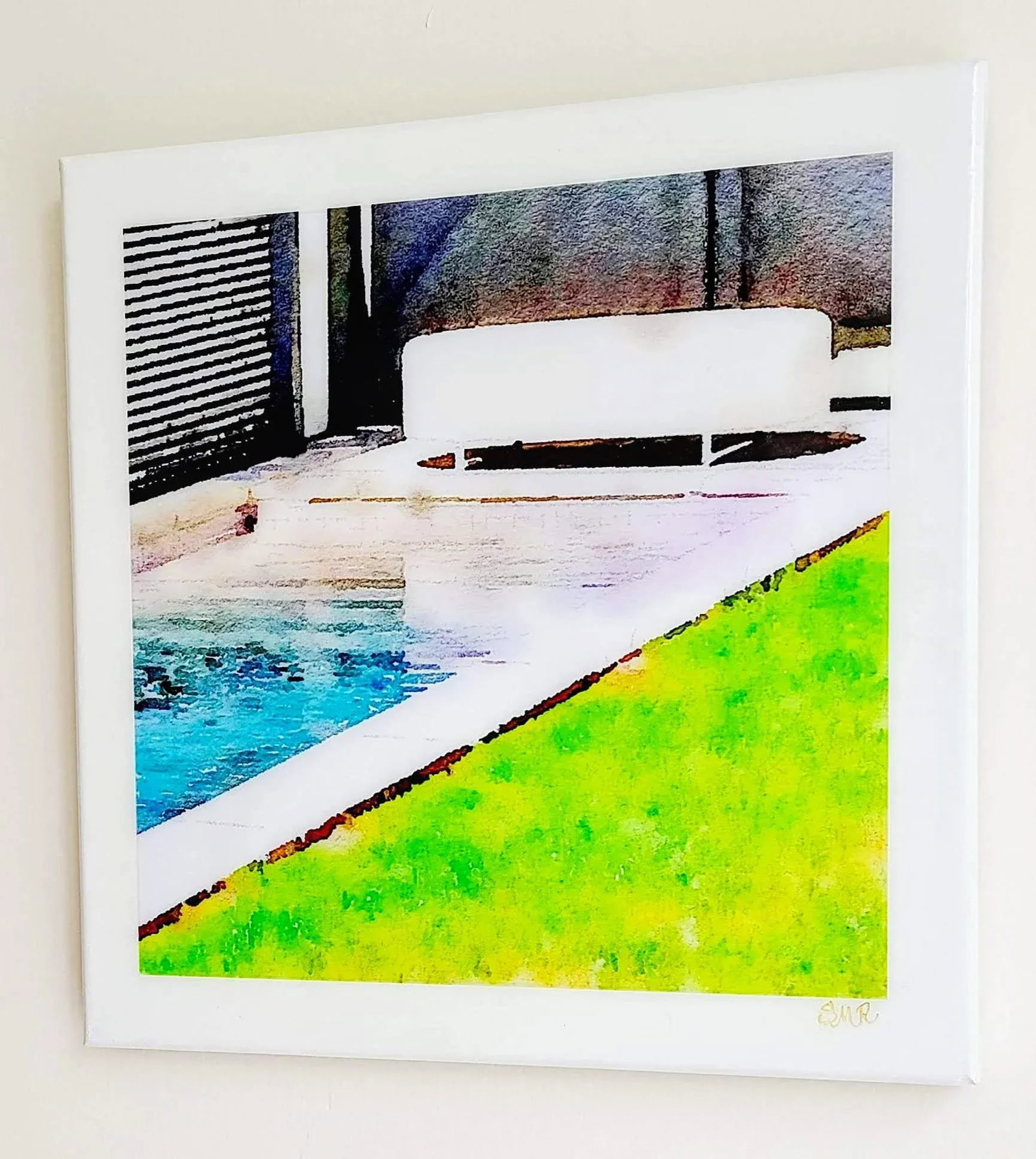 Hockney Style Swimming Pool Art - Digital Watercolor Print Sealed With Resin on Canvas by Suzanne Ma - 3
