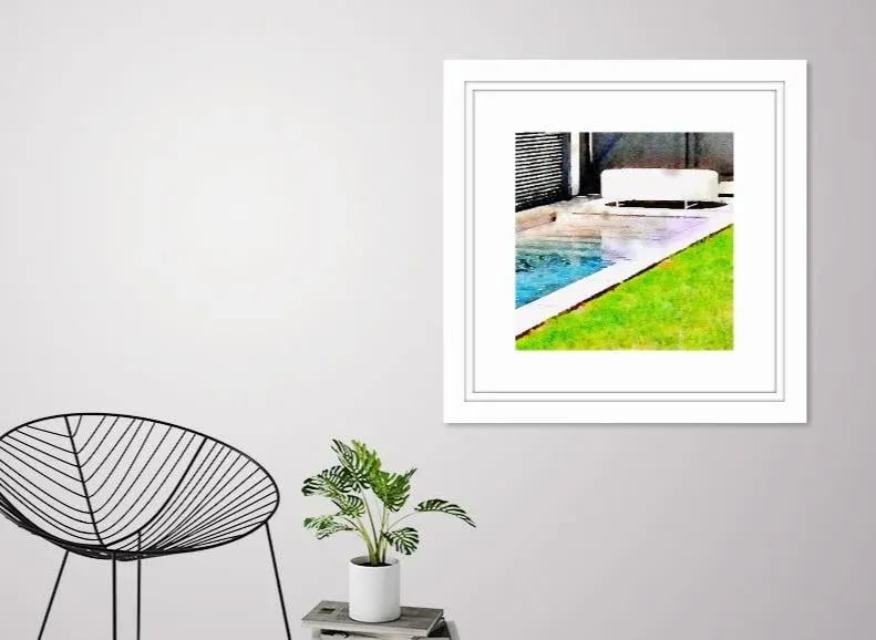 Hockney Style Swimming Pool Art - Digital Watercolor Print Sealed With Resin on Canvas by Suzanne Ma - 5