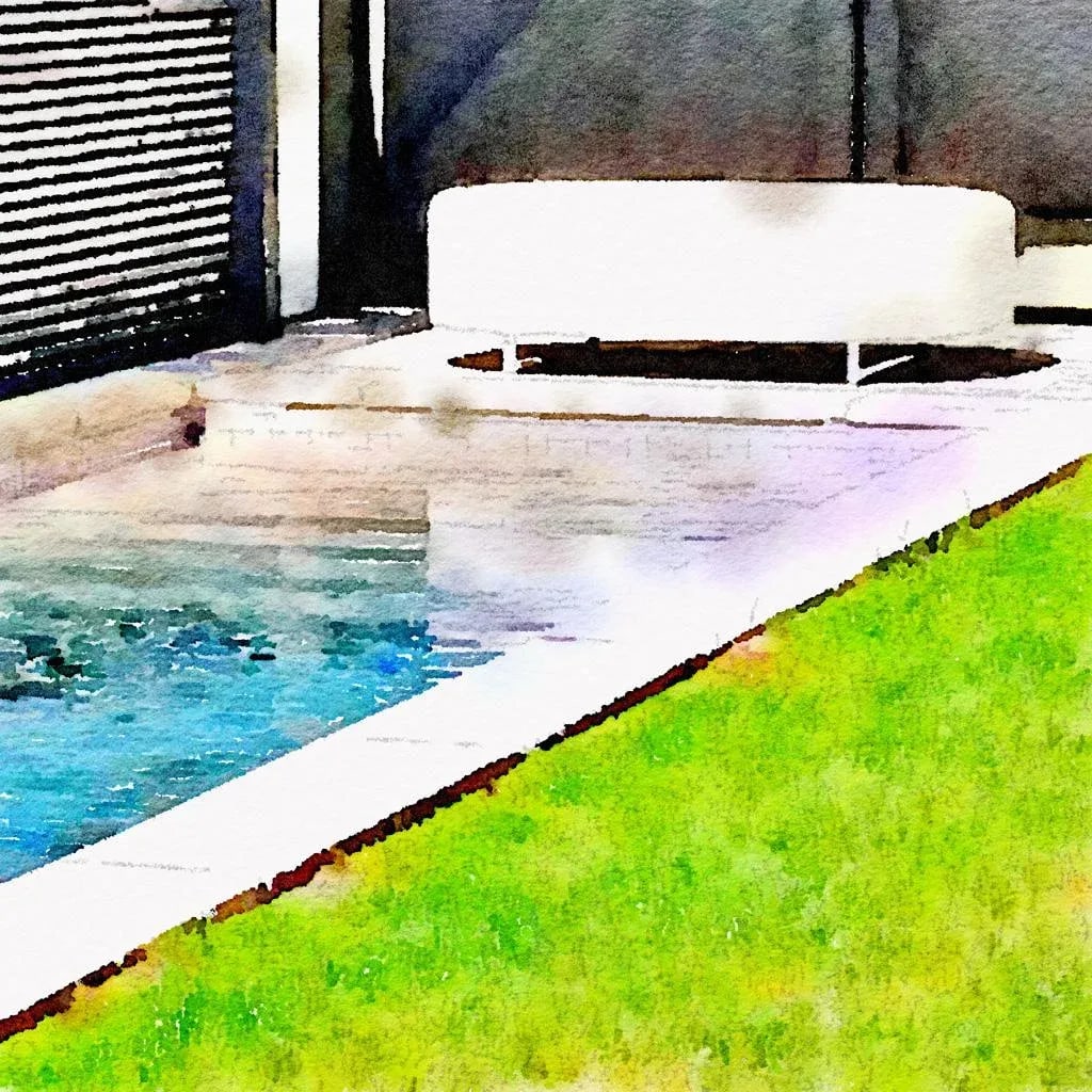 Hockney Style Swimming Pool Art - Digital Watercolor Print Sealed With Resin on Canvas by Suzanne Ma - 6