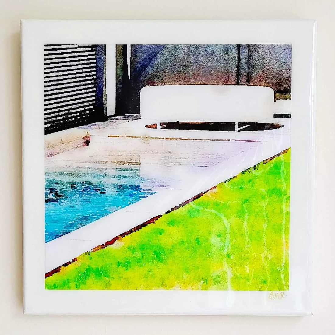 Hockney Style Swimming Pool Art - Digital Watercolor Print Sealed With Resin on Canvas by Suzanne Ma - 7