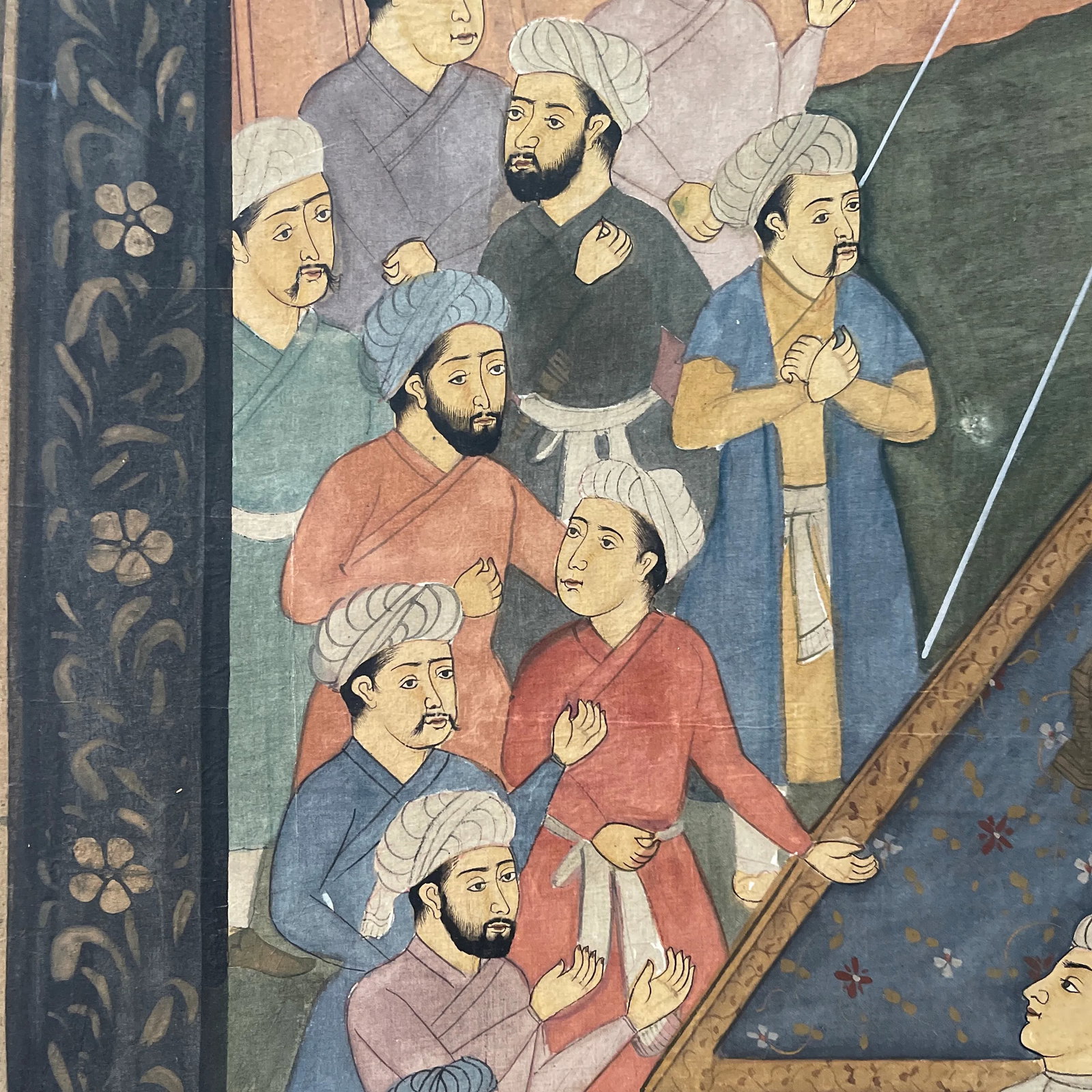 1930s Vintage Persian Painting on Fabric, Framed - 10