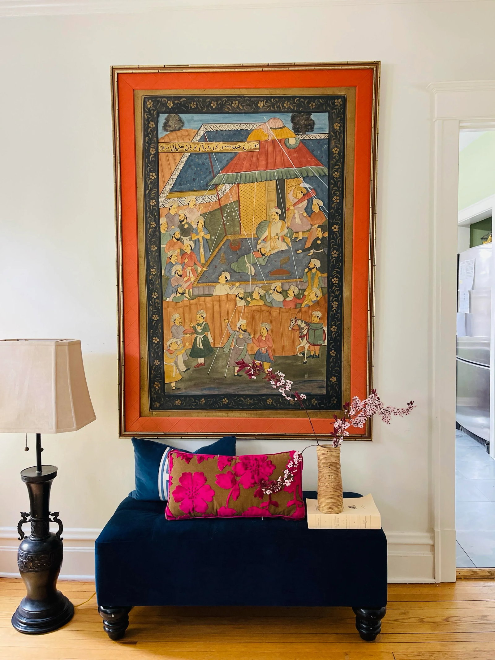 1930s Vintage Persian Painting on Fabric, Framed - 2