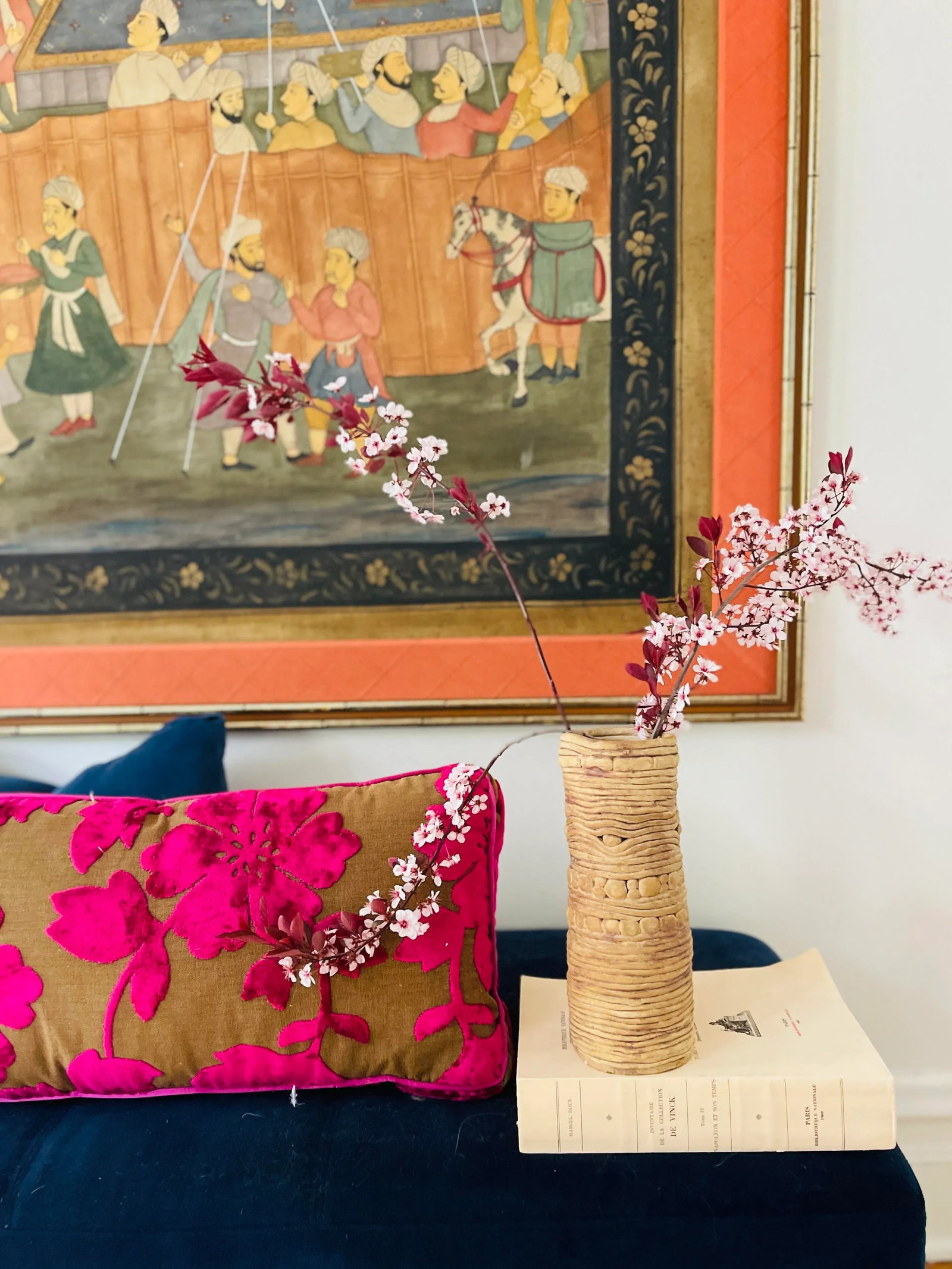 1930s Vintage Persian Painting on Fabric, Framed - 3