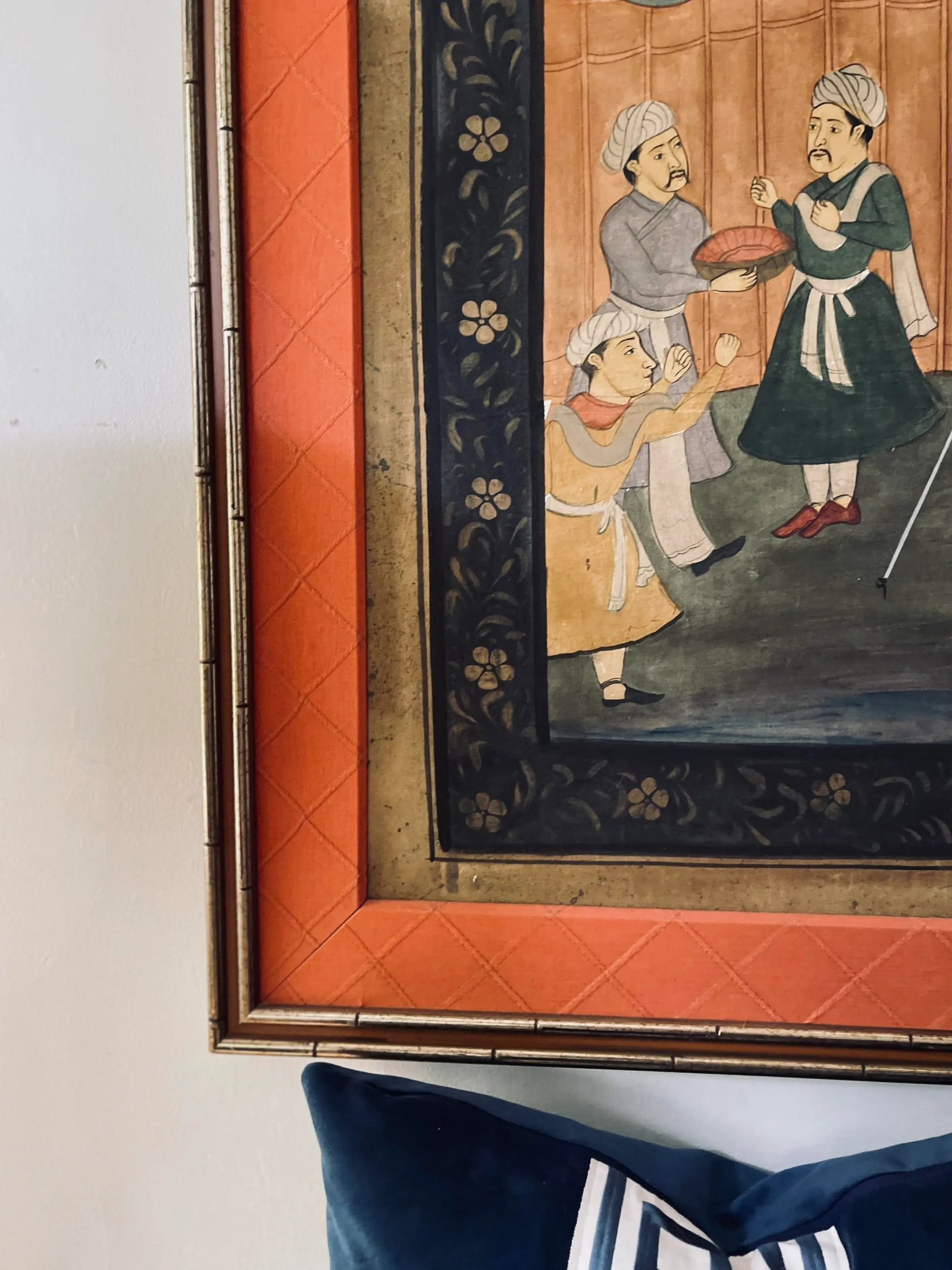 1930s Vintage Persian Painting on Fabric, Framed - 4