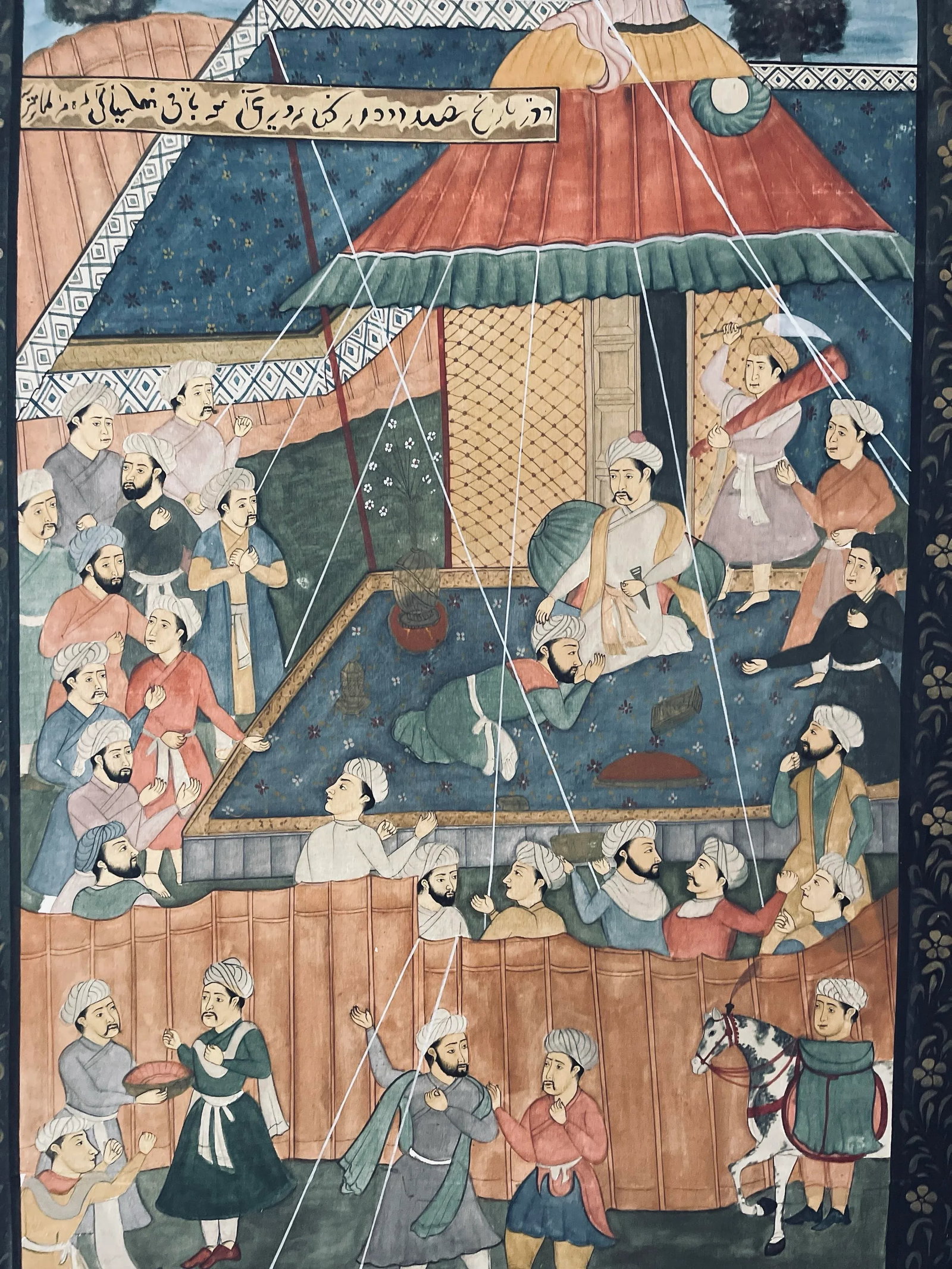 1930s Vintage Persian Painting on Fabric, Framed - 6