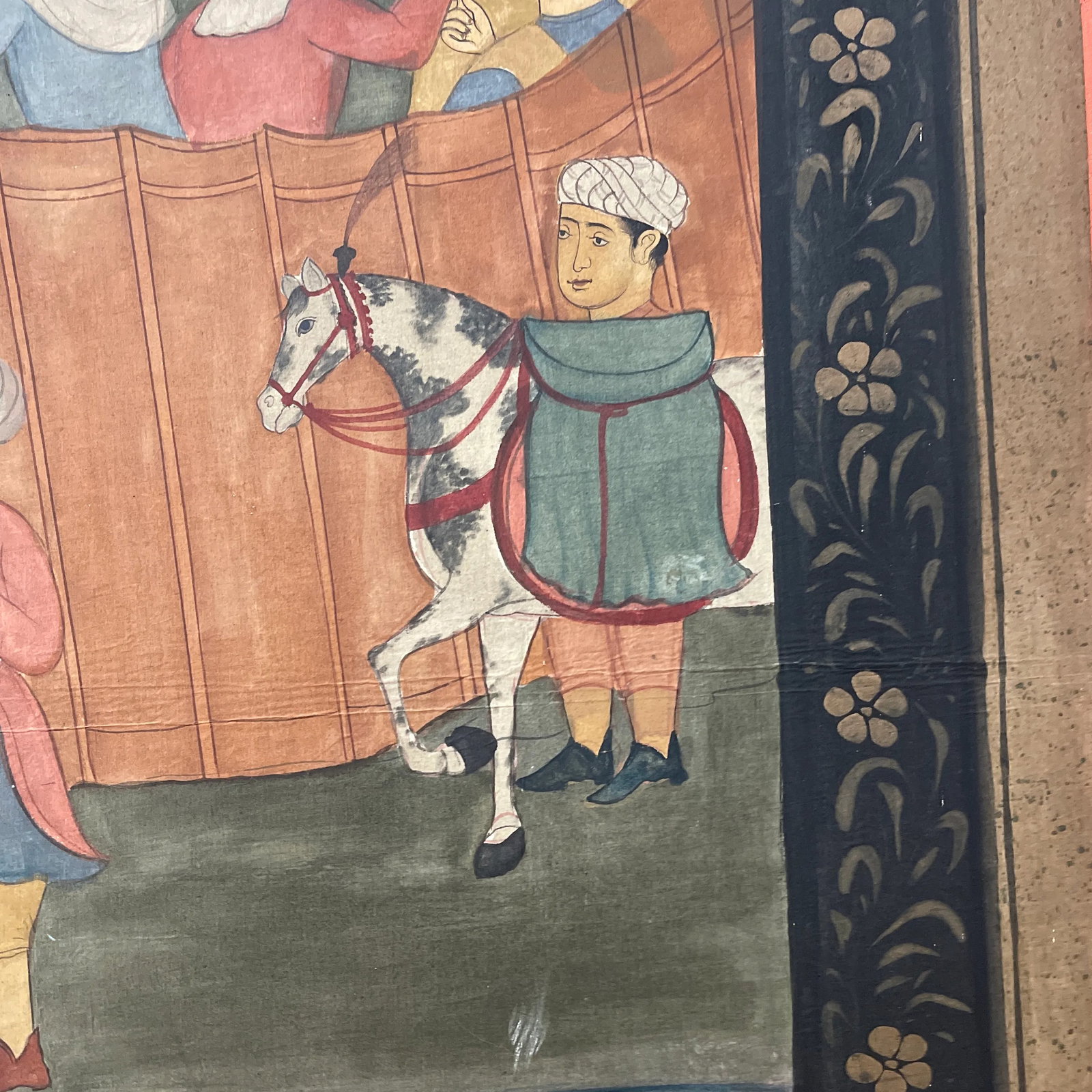 1930s Vintage Persian Painting on Fabric, Framed - 9