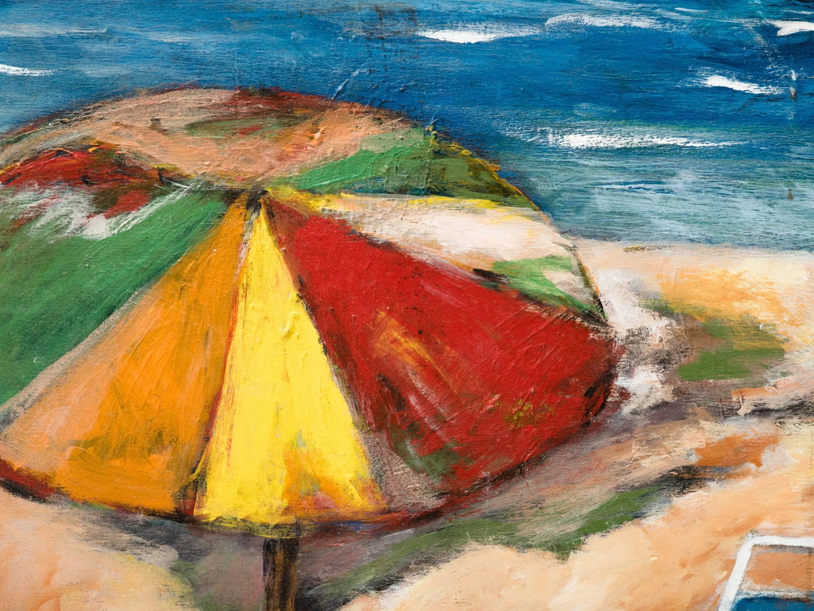 Surrealist Mediterranean Beach Scene Painting, circa 1983 - 4