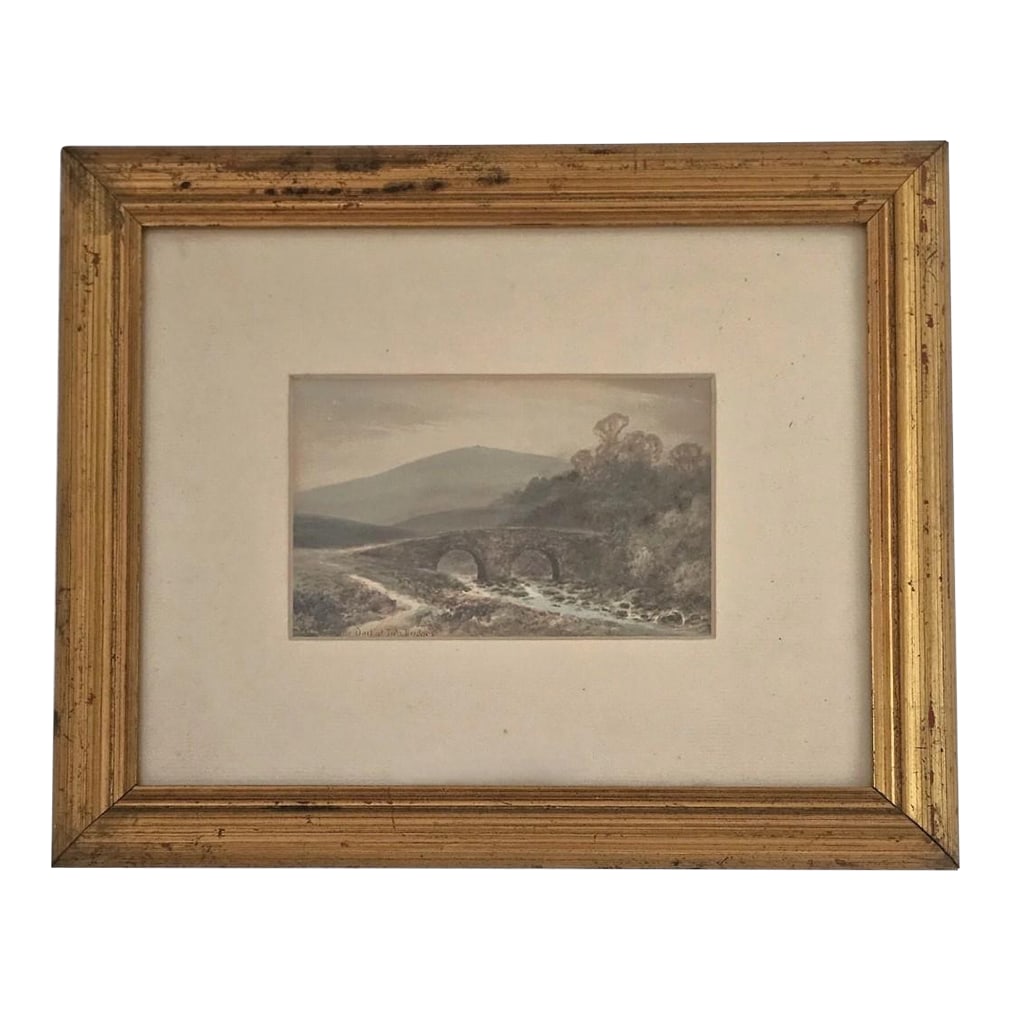 Antique 1910s English Landscape Print the Dart at Two Bridges: Antique English Landscape Print - Framed Romantic-Style Art - Dartmoor Scene - Devon, UK This atmospheric antique print, titled "The Dart at Two Bridges," captures a tranquil countryside view of