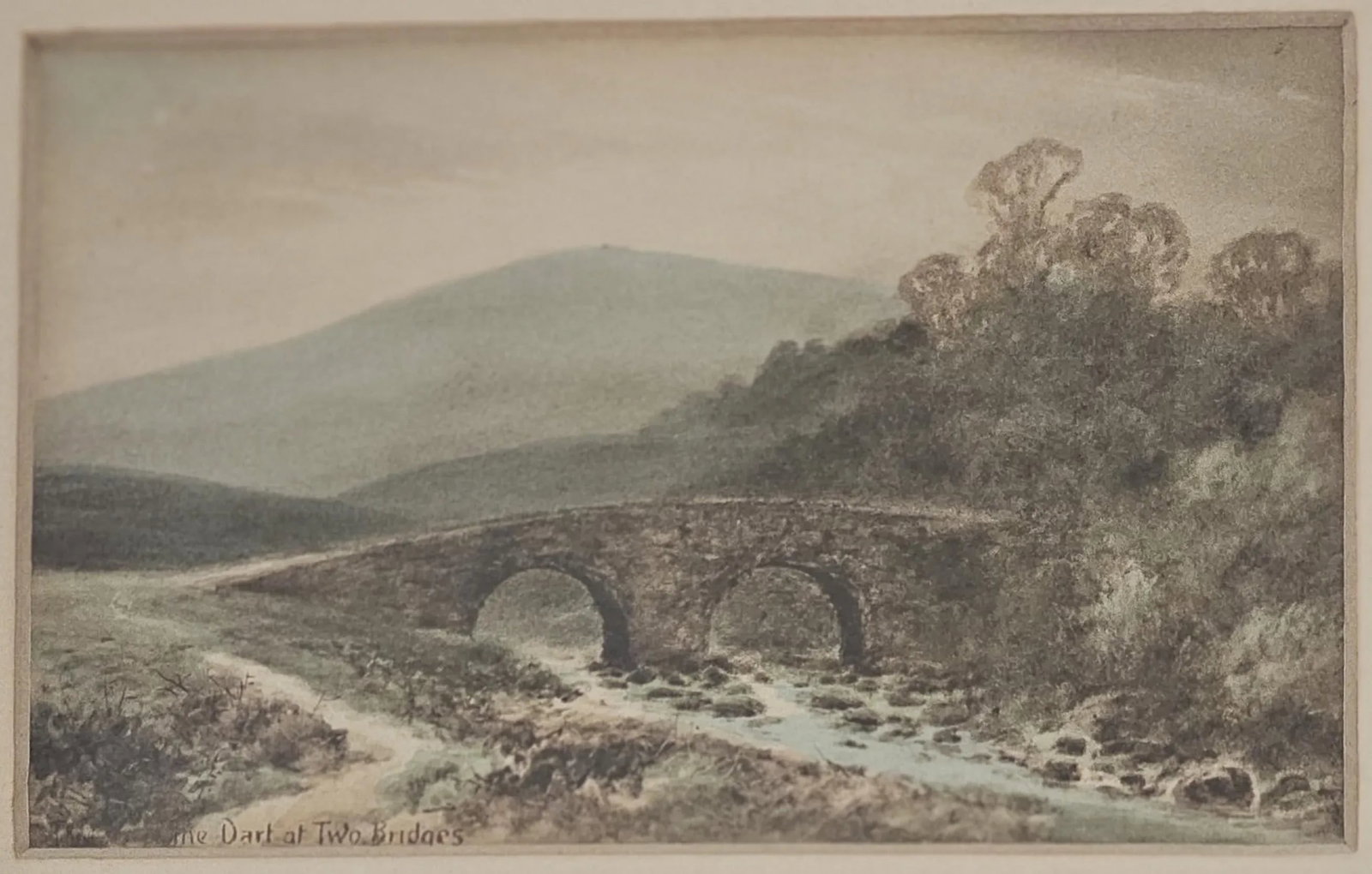 Antique 1910s English Landscape Print the Dart at Two Bridges - 2