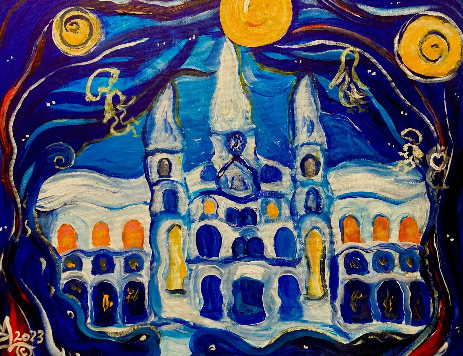 "Twilight Second Line" Original Painting by Mina Zavala Lanzas, New Orleans Louisiana: Artist Mina Lanzas creates spiritually mysterious New Orleans Louisiana St Louis Cathedral Portrait in her original.... "Twighlight Second Line" Beautifully texturized and various fluid shades of