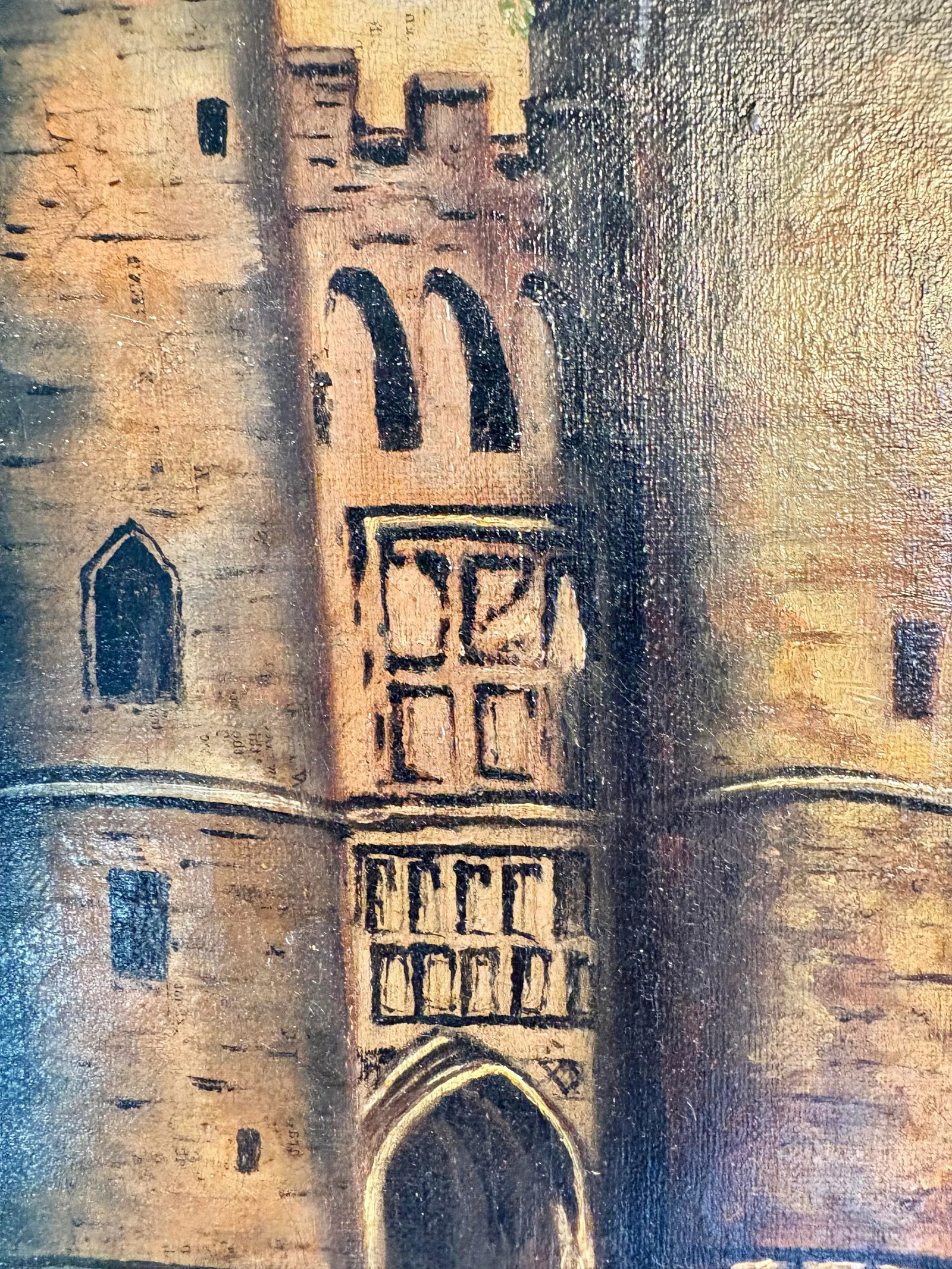 Early 20th Century French Castle Art Oil on Canvas - 11